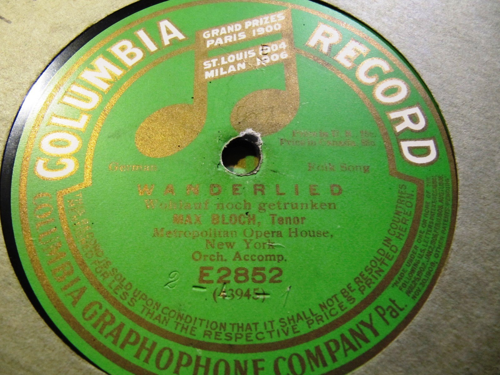 1916 German Schlager MAX BLOCH O Bitt Euch liebe Vögelein/ Wanderlied COLUMBIA