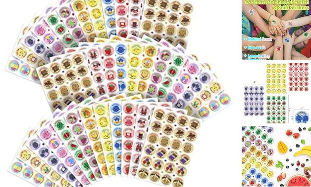 Scratch and Sniff Stickers - 864 Pieces, 12 Different Scents - Reward 36 Sheets