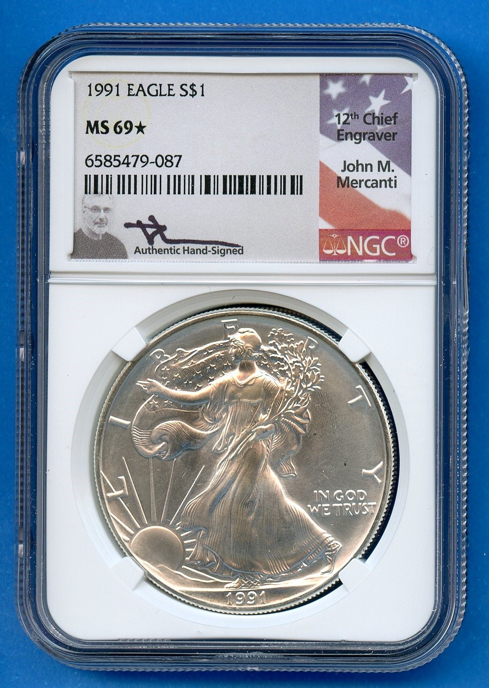 1991 P MS69* Star ASE American Silver Eagle $1 US Mint 1991-P MS-69* Mercanti