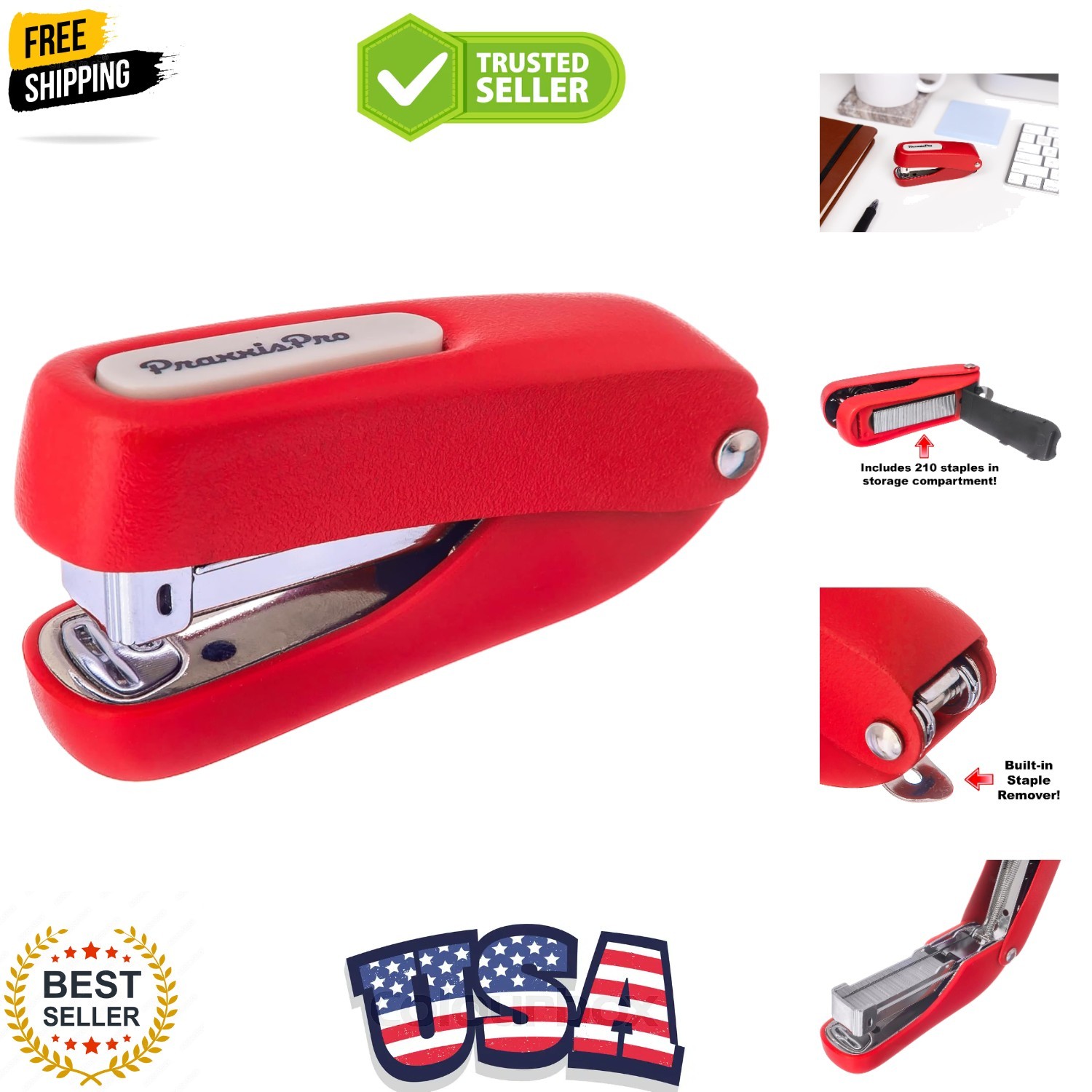 Praxxis Pro Office Supplies - Aria-Plus Half-Strip Mini Stapler - Durable, Co...