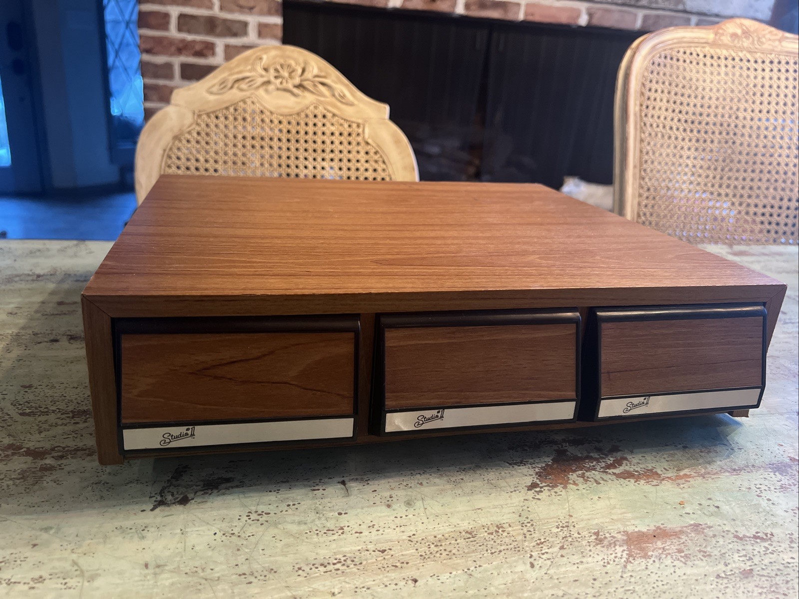 Studio II Cassette Tape Storage VTG 3 Drawer 45 Audio Case Faux Wood Grain EUC