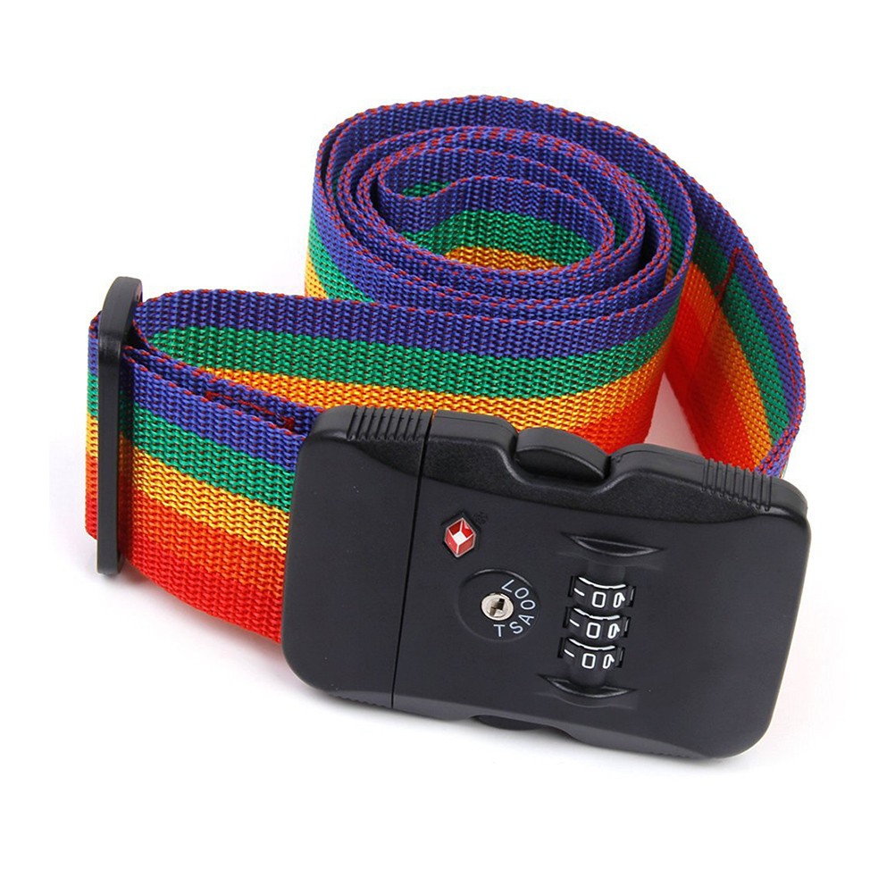 Rainbow Colored 3 Dial Lock Luggage Strap Belt Adjustable For Suitcase Security