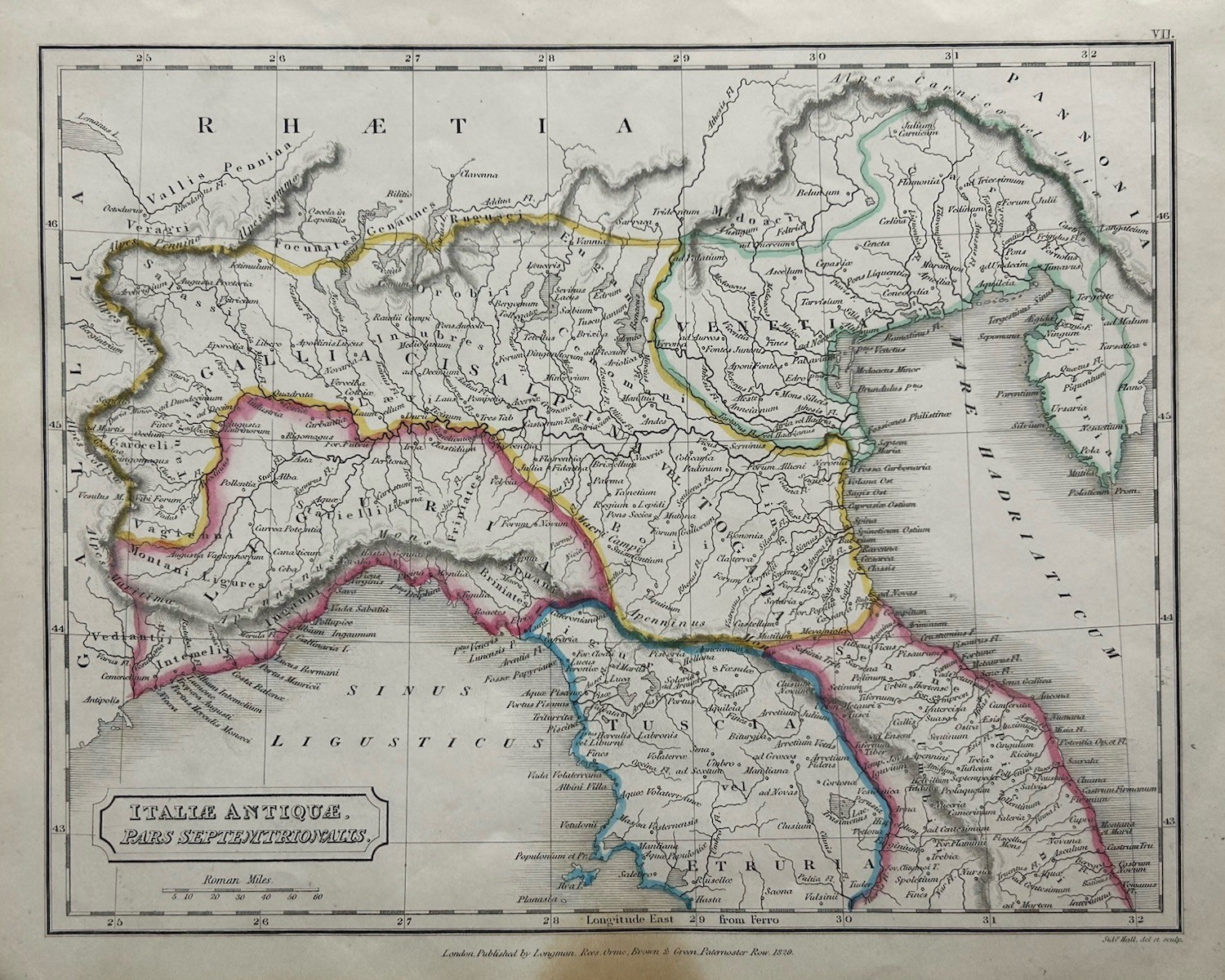 1829 Ancient North Italy Antique Hand Coloured Map By Sidney Hall
