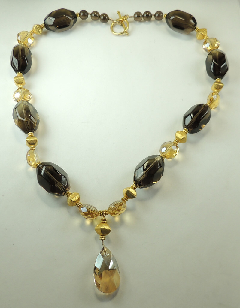  Smoky Quartz & Crystal  Statement Necklace  Wedding Mother of Bride