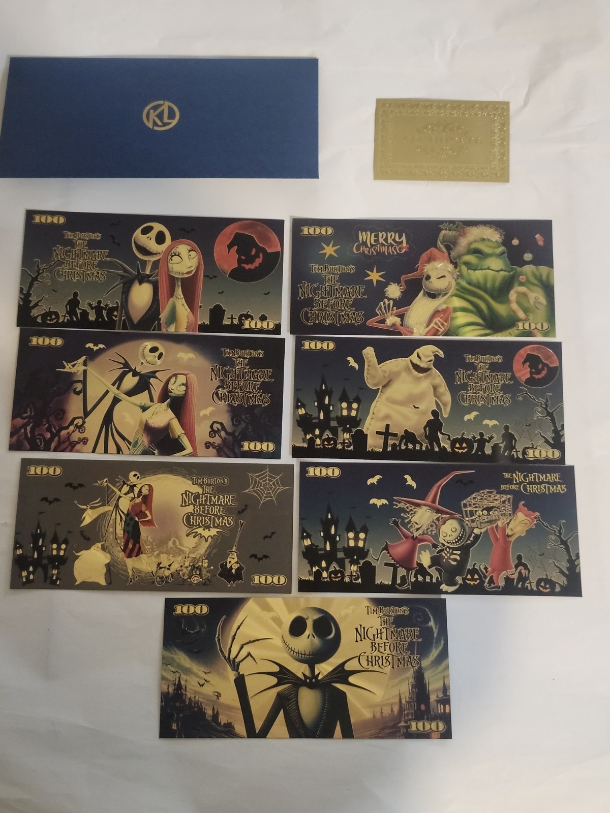 24k gold foil plated Disney Nightmare Before Christmas Banknote Novelty Set Of 7