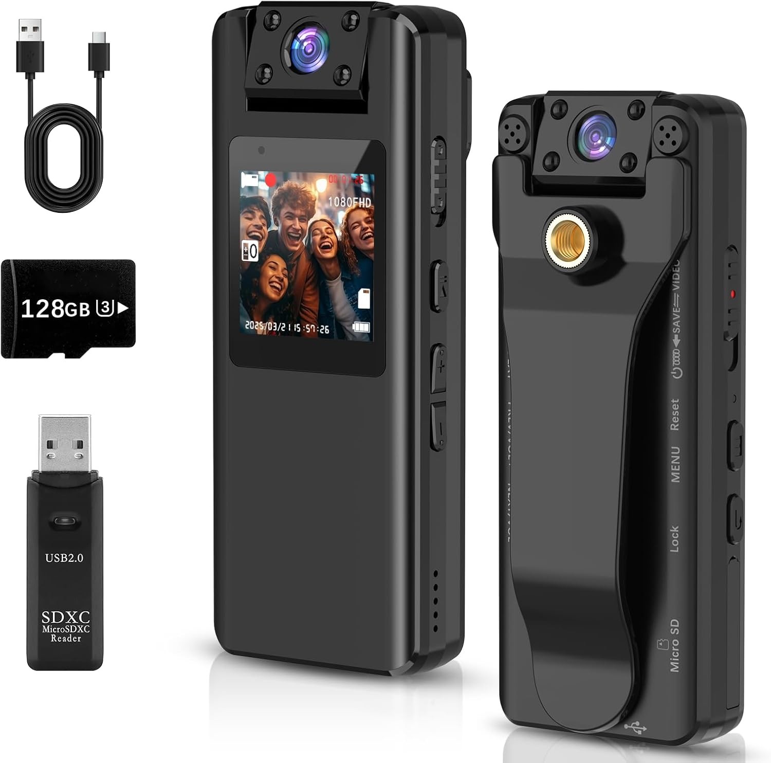 1080P Body Camera with Audio Video, 128GB, Night Vision, 9HR Battery