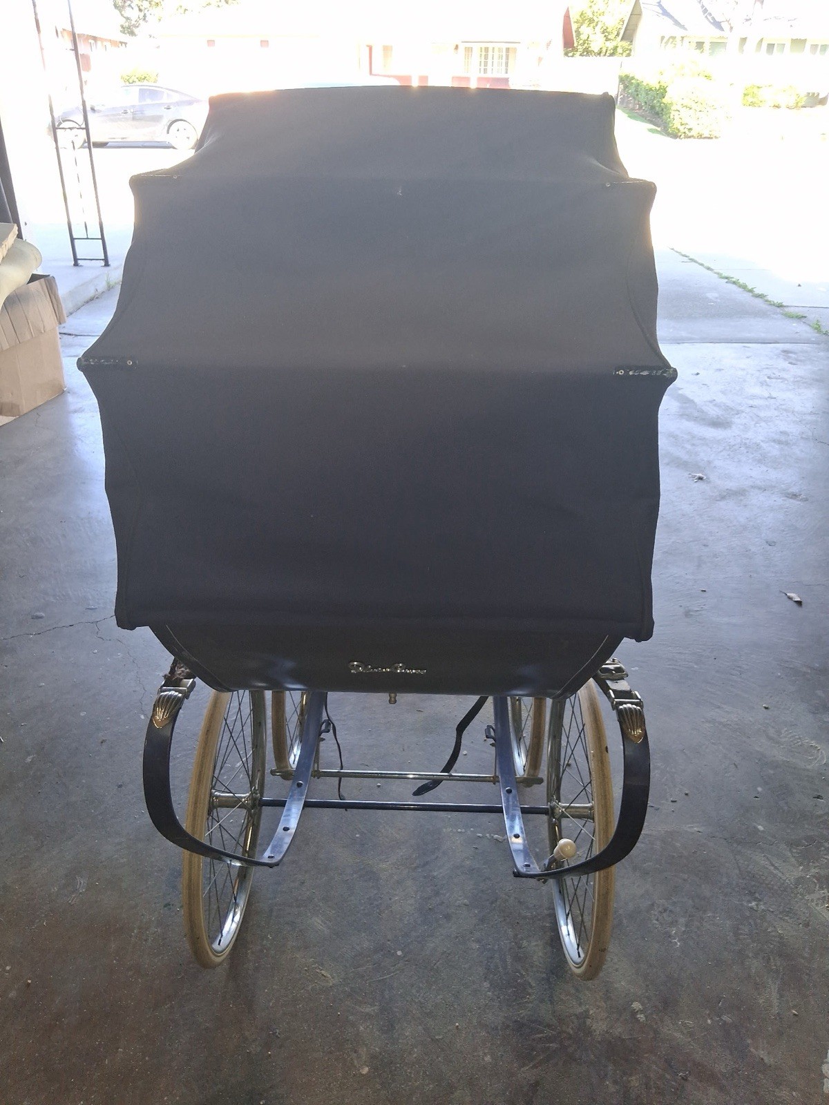 Silver Cross Navy Blue Cream Pram Baby Carriage Collectible Metal Fabric Rubber