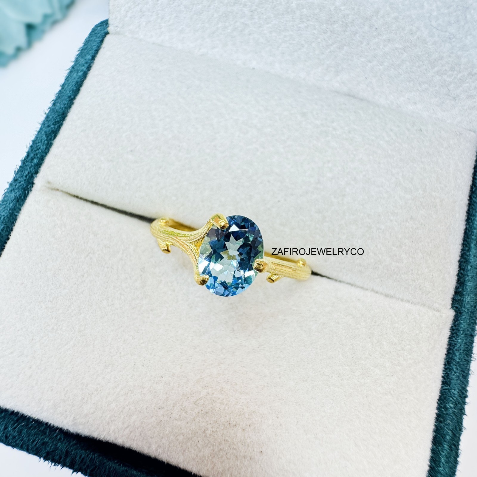 Natural Blue Topaz Ring, Engagement Ring, Swiss Blue Topaz, December Birthstone