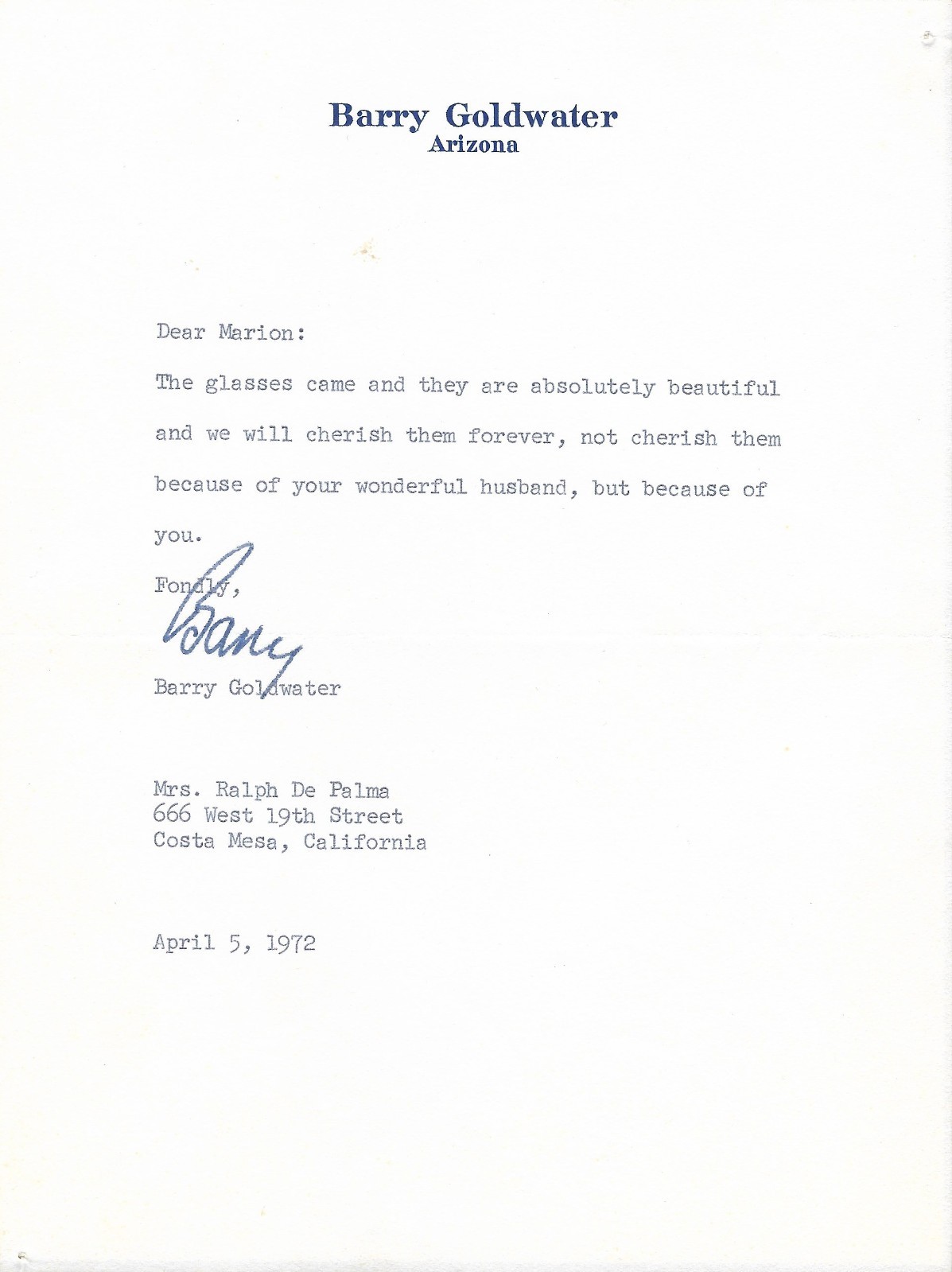 Senator BARRY GOLDWATER Signed Letter