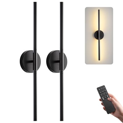 Battery Operated Wall Sconces Set of 2, Modern Wireless 24inch-2 Pack Black