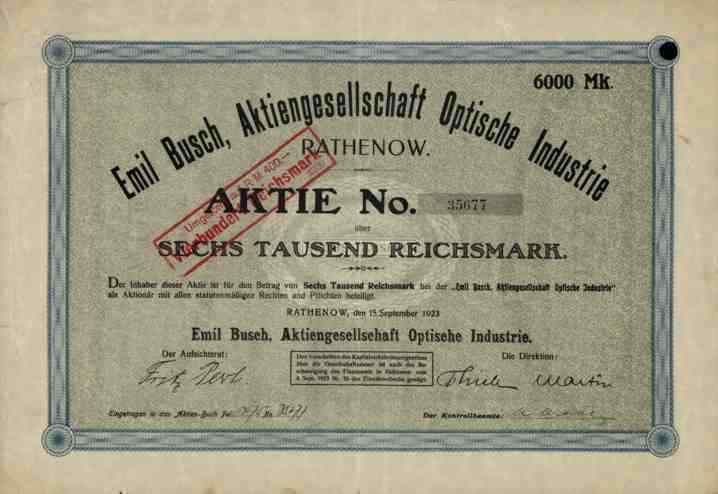 Emil Busch Optics 1923 Rathenow VEB Zeiss Jena Göttingen Brandenburg Zeiss Optics