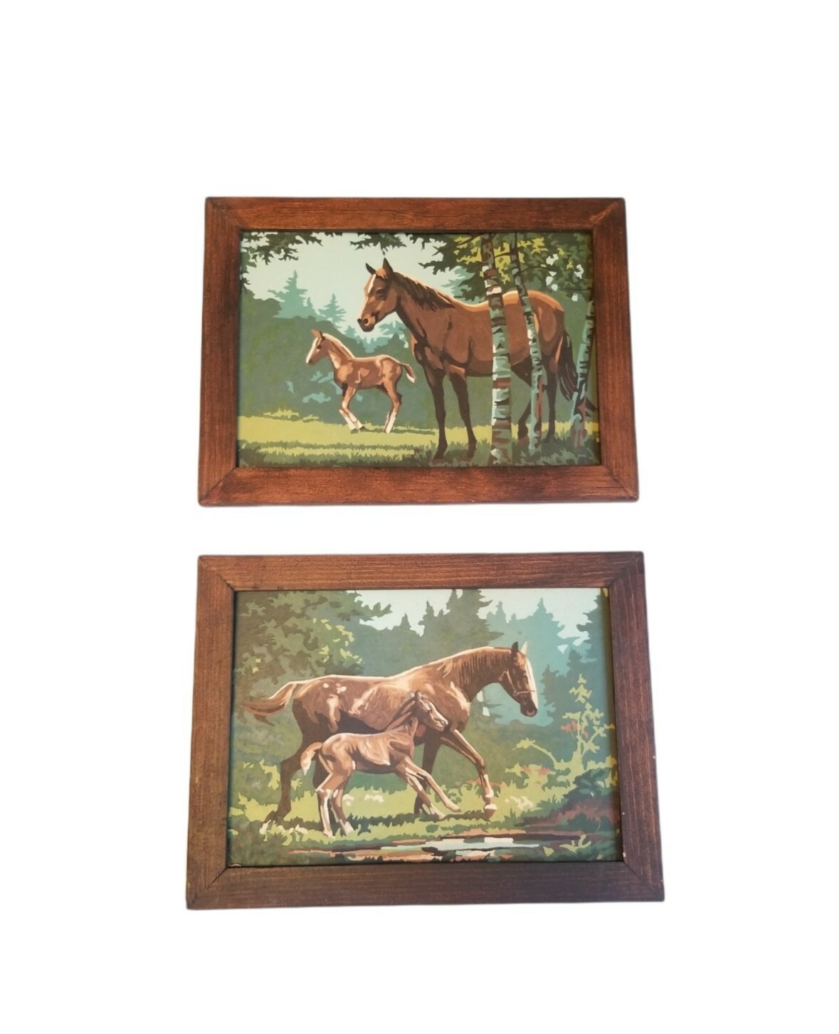Vintage 60s MCM Paint By Number Horses Pair of Paintings wall decor 