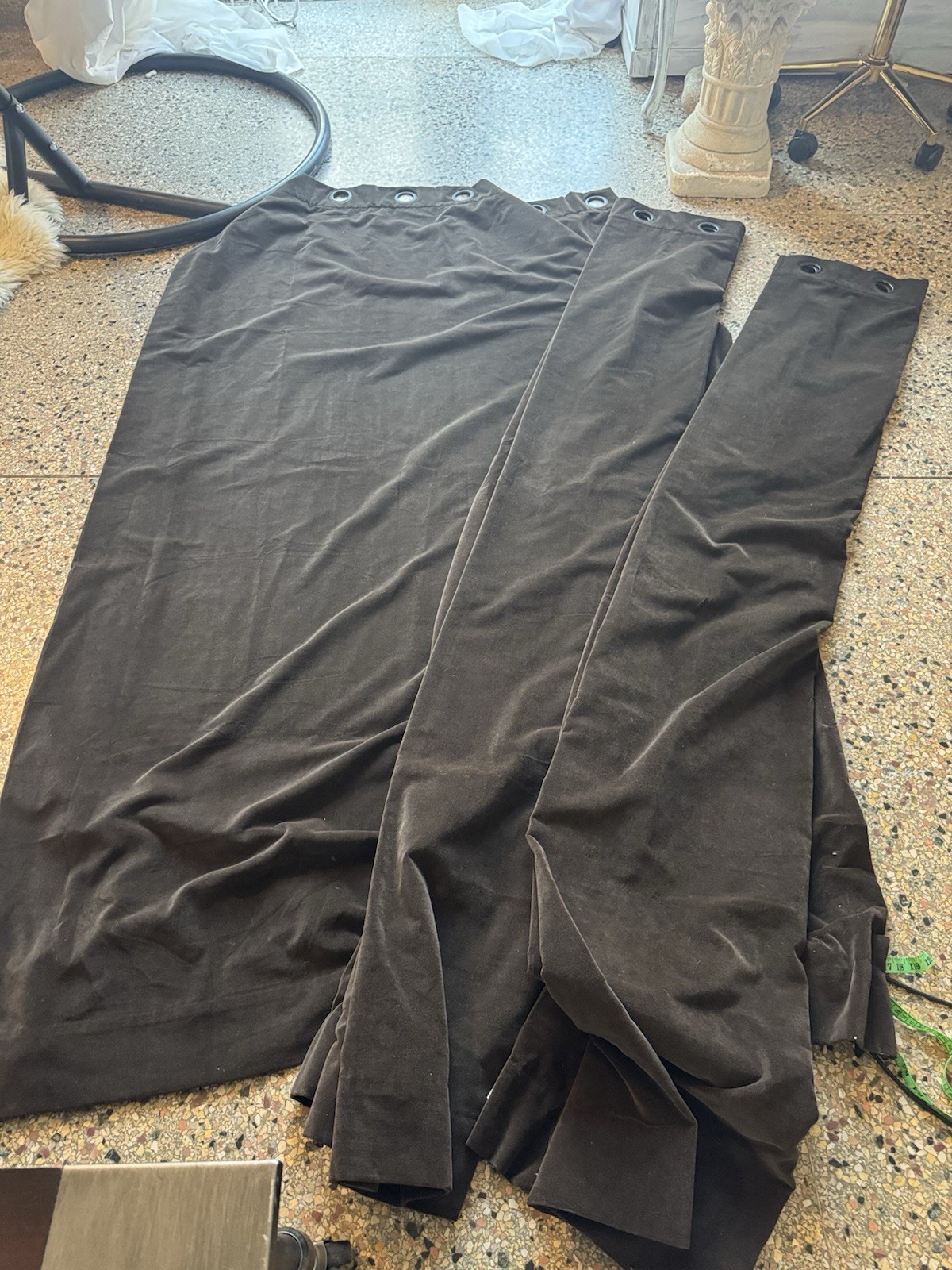 Pottery Barn Brown Velvet Velour Curtains 3 Panels 48 Inch