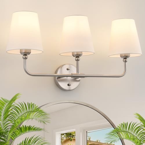 Bathroom Light Fixtures, 3-Light Vanity Lights, 24.5" Bathroom Brushed Nickel