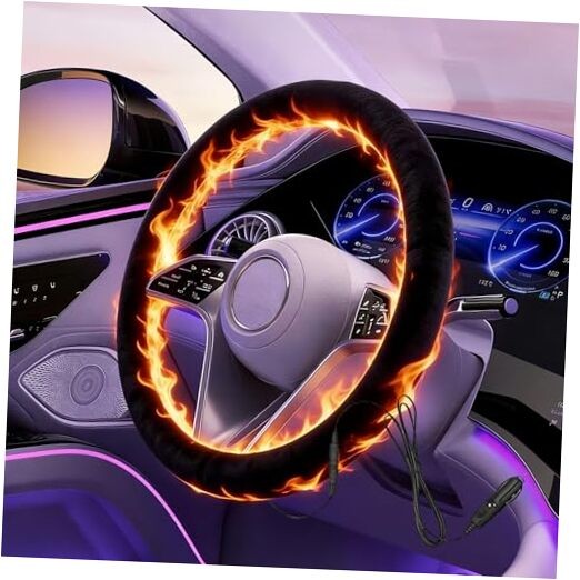 Heated Steering Wheel Cover – 12V Fast Heating PU Leather Car Wheel 