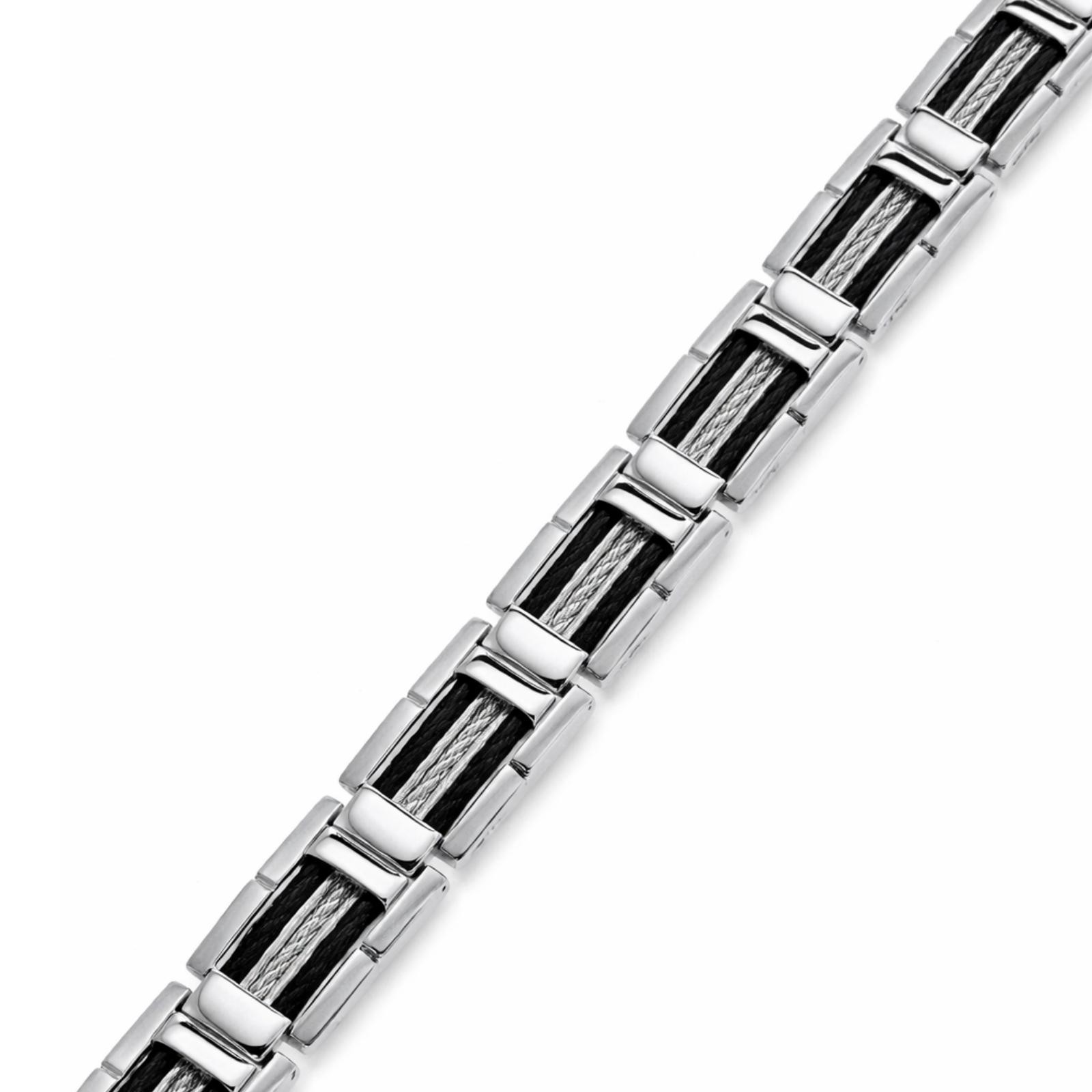 Men’s Black & Grey Cable Bracelet in Stainless Steel