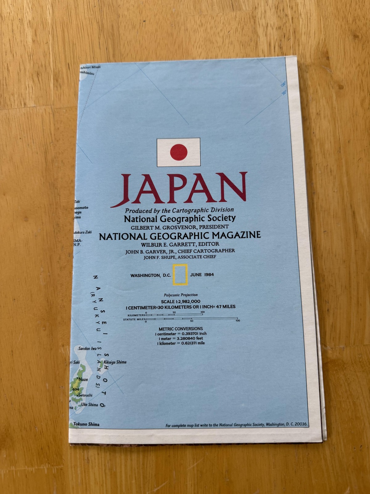 Vintage 1984 National Geographic Japan Map Historical Fold-Out Wall Poster