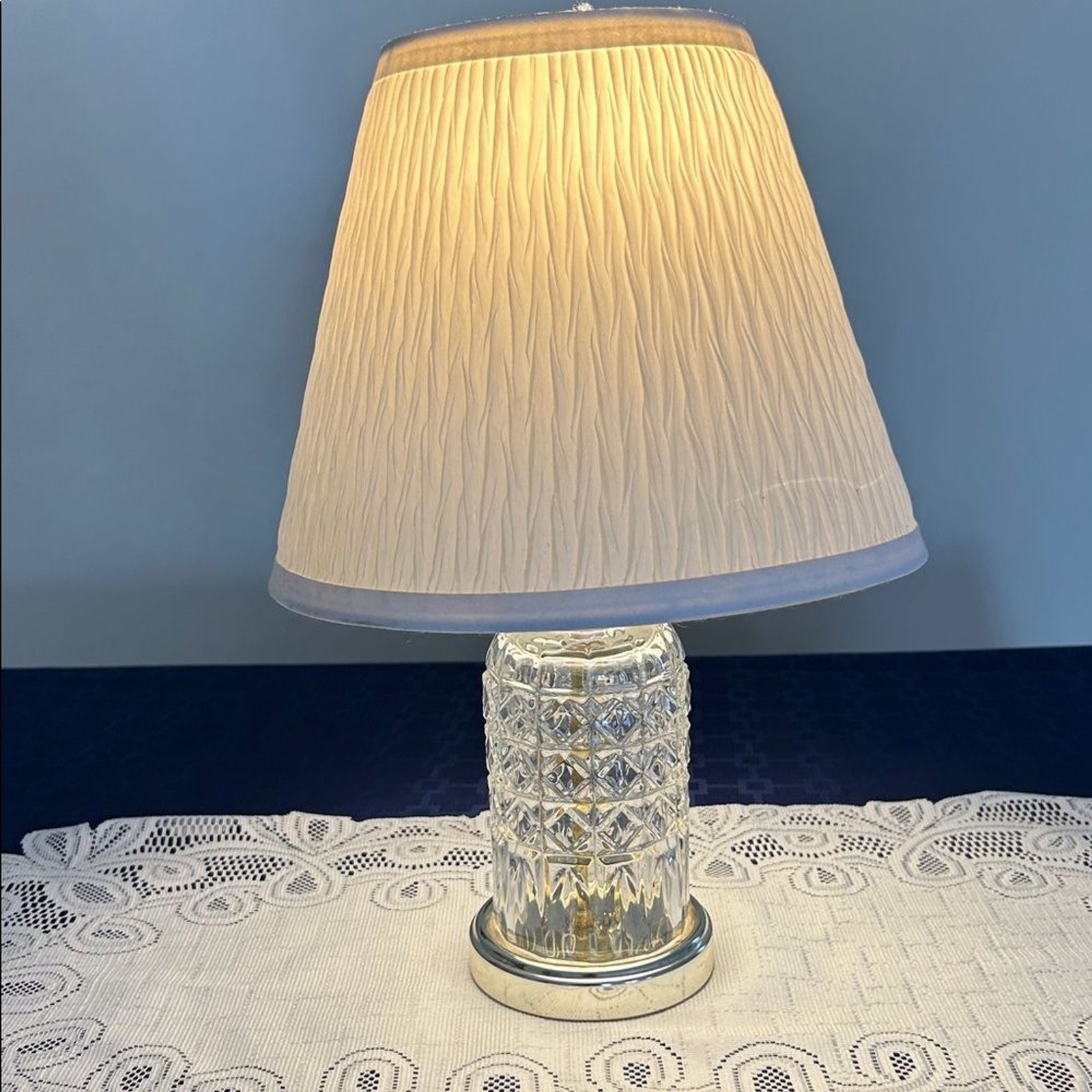 MCM Crystal Table Lamp with White Shade H 14 in.
