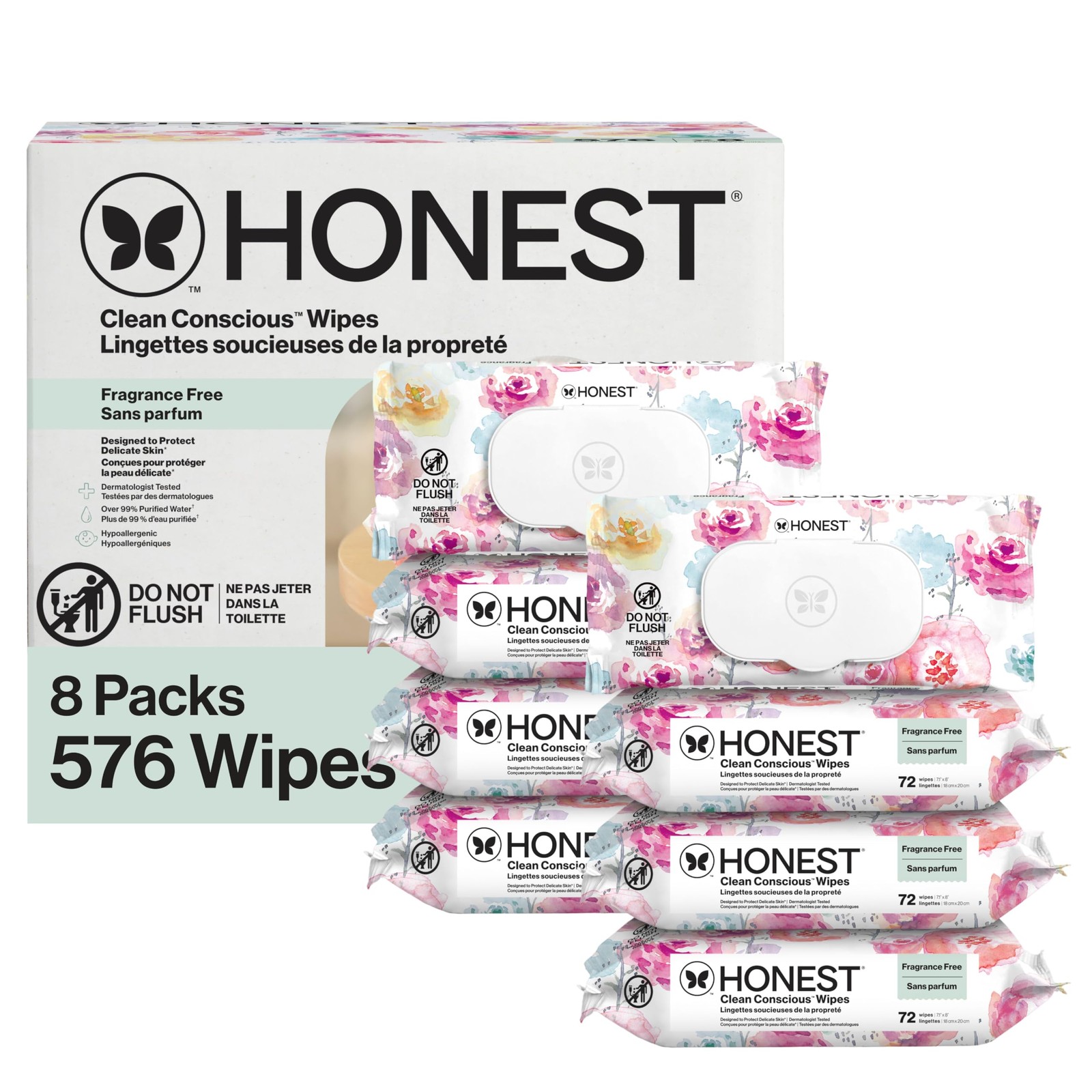 Baby Wipes Hypoallergenic Sensitive Skin 576 Count The Honest Company Multi-Use