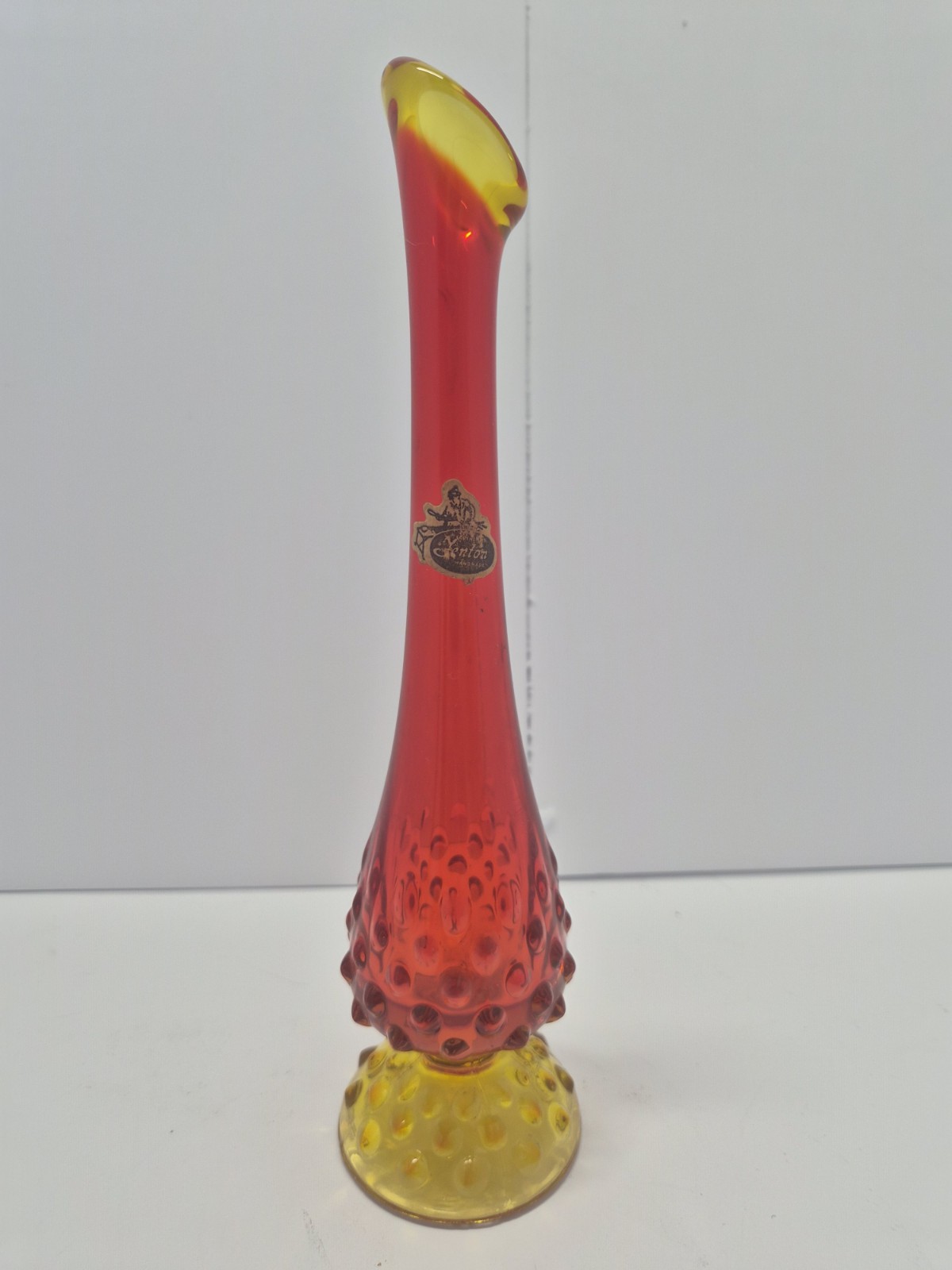 Vintage Fenton Amberina Hobnail Swung Vase 10" Tall Cadmium Glowing Vase