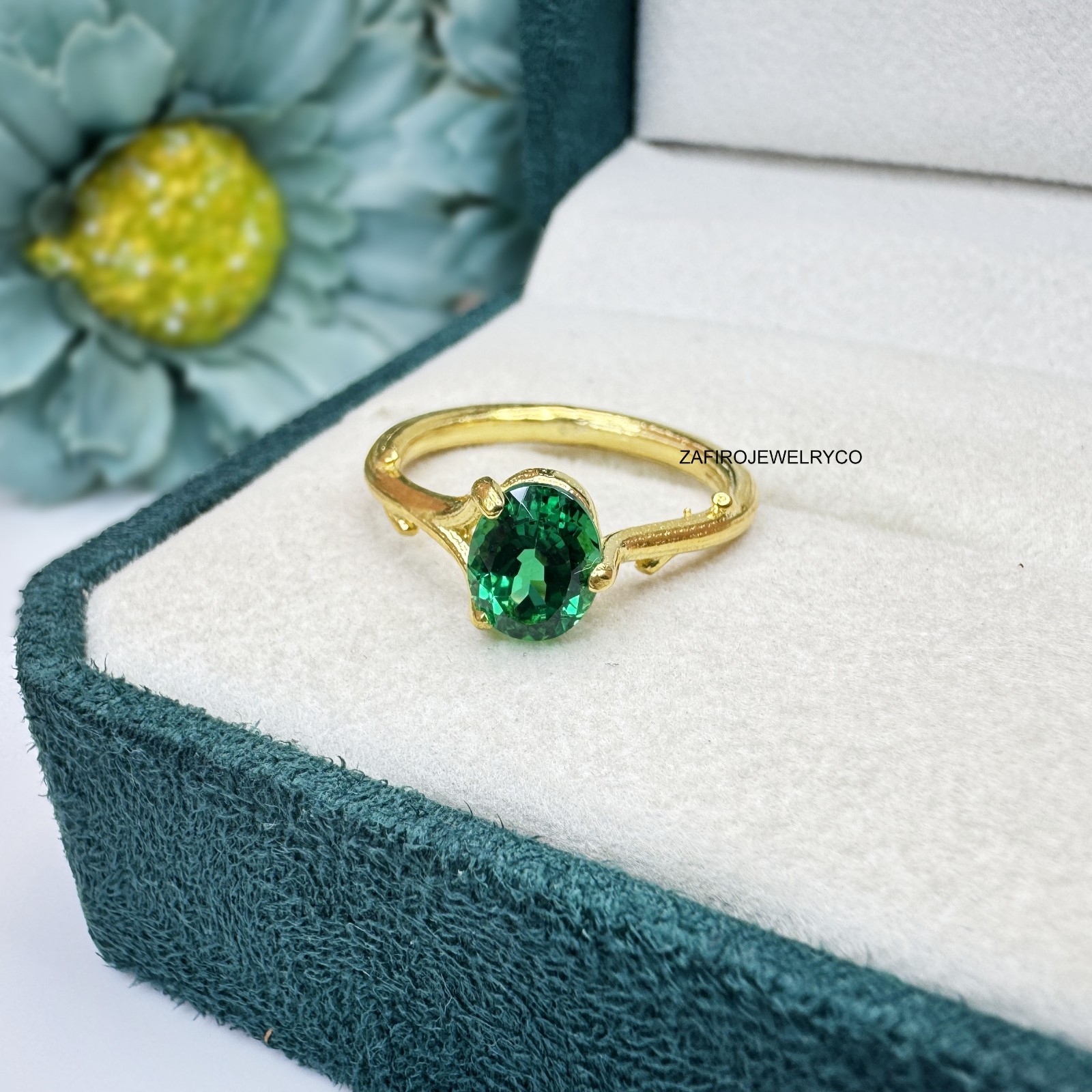 Emerald Ring, Brides Ring, Oval Cut Emerald, Birthstone Ring, Lab Created
