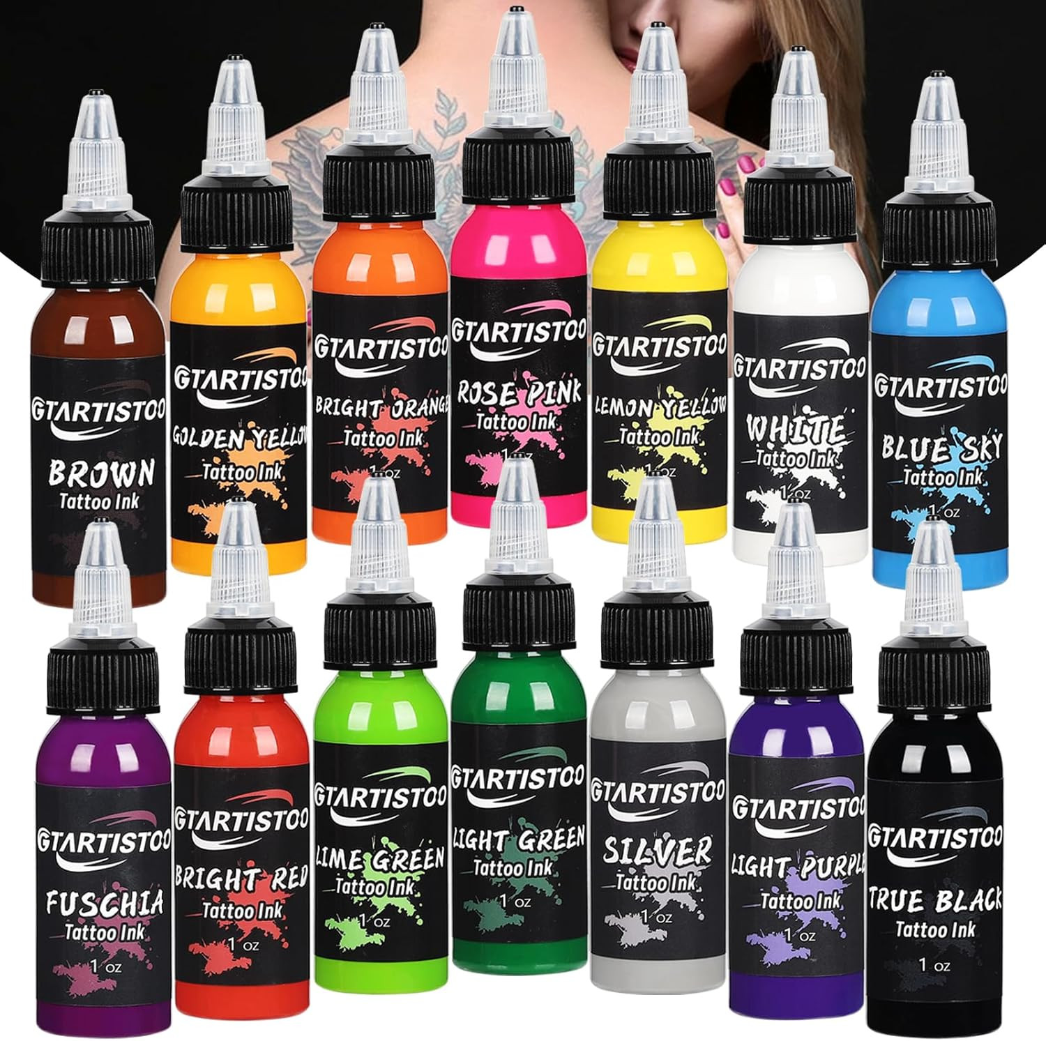 Professional Tattoo Ink Set 14 Colors 1OZ (30ml) Vegan-Friendly Pigment Tattoo I