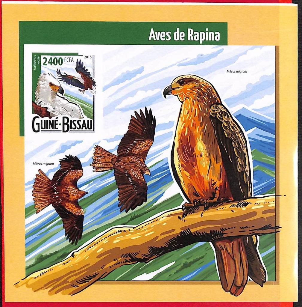A5385 - GUINE-BISSAU - ERROR IMPERF Stamp Sheet - 2015 - Birds of Prey