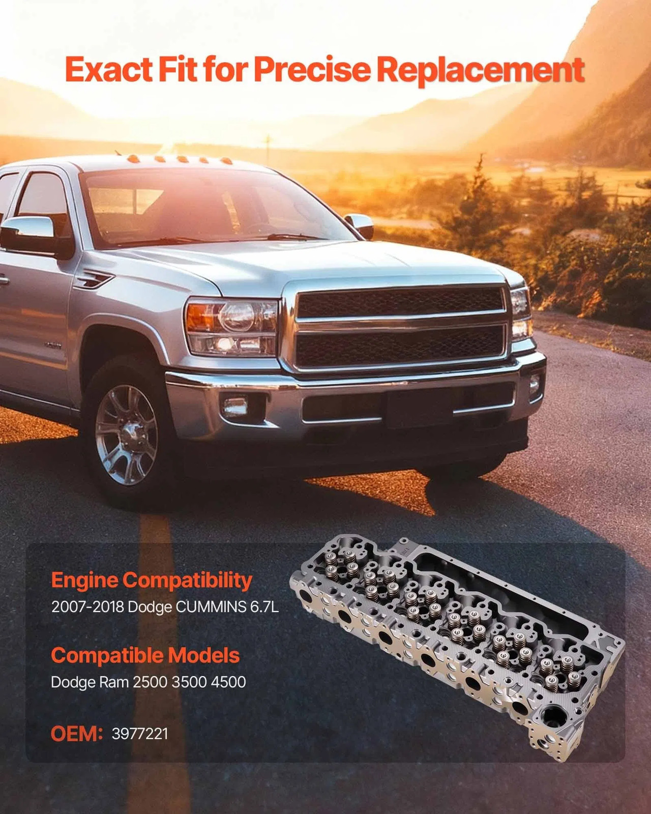 Cylinder Head Assembly, 6.7L Replacement for 2007-2018 Dodge Cummins 6.7L, Compa