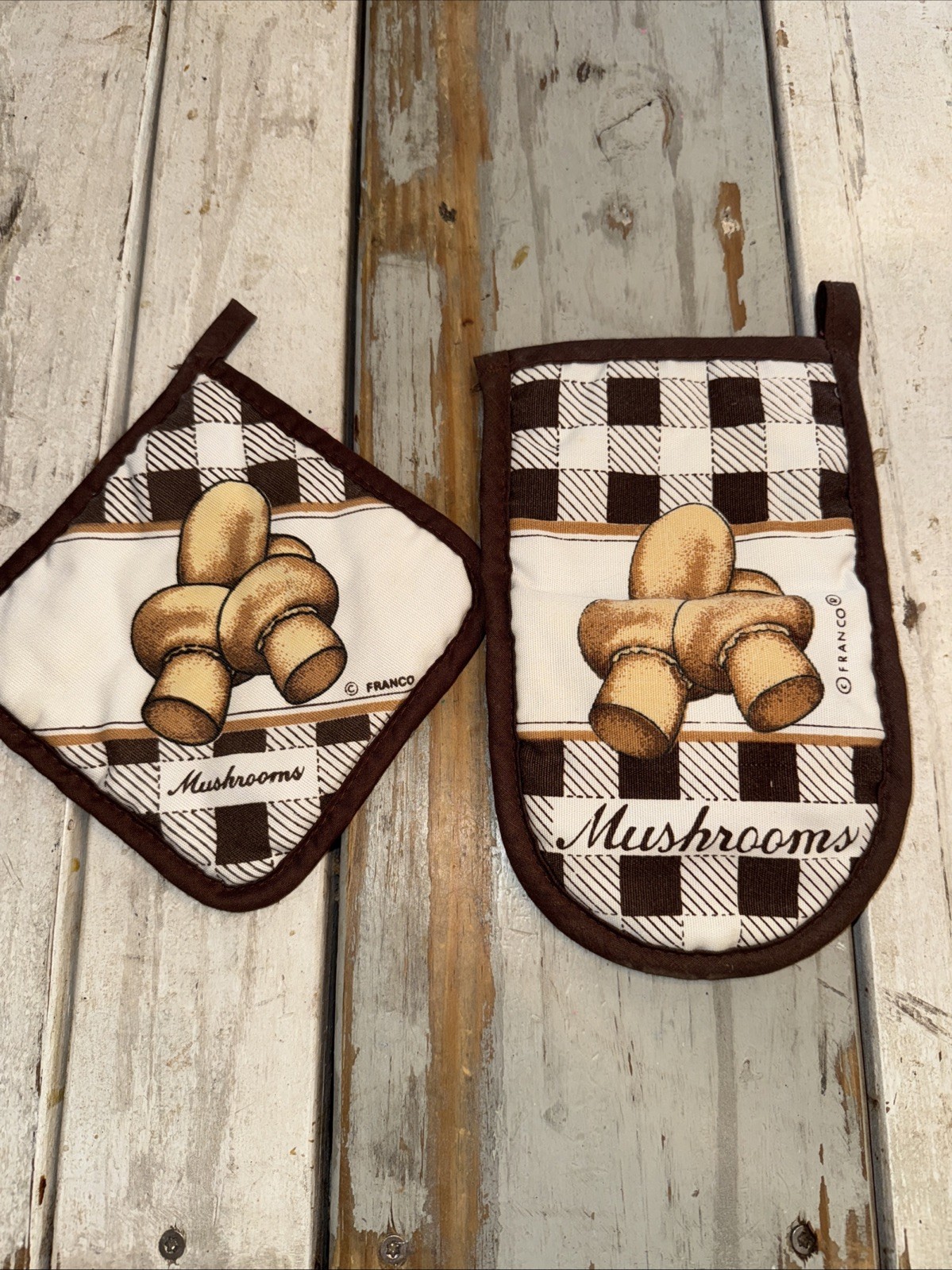 SET Vintage 70s Franco Mushroom Potholder & Oven Mitt Kitchen HOT PAD