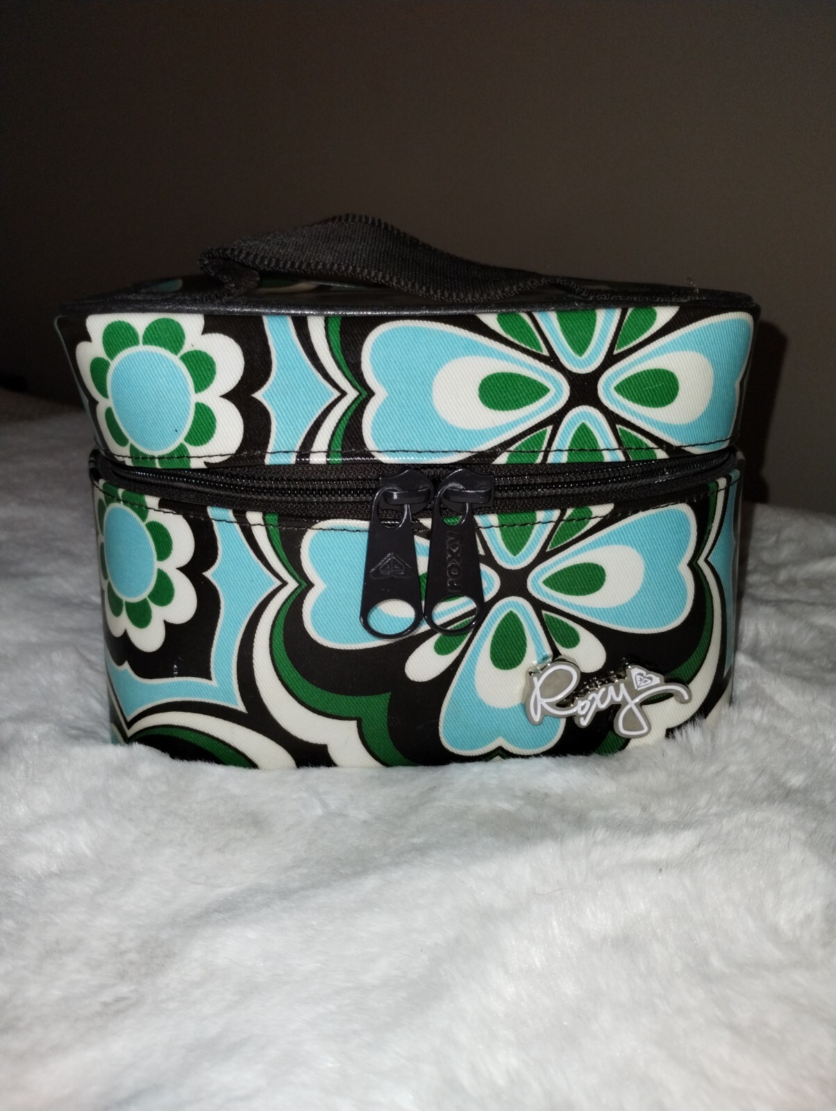 VTG Y2k 90's  Roxy Green Floral Make Up Case Bag Luggage