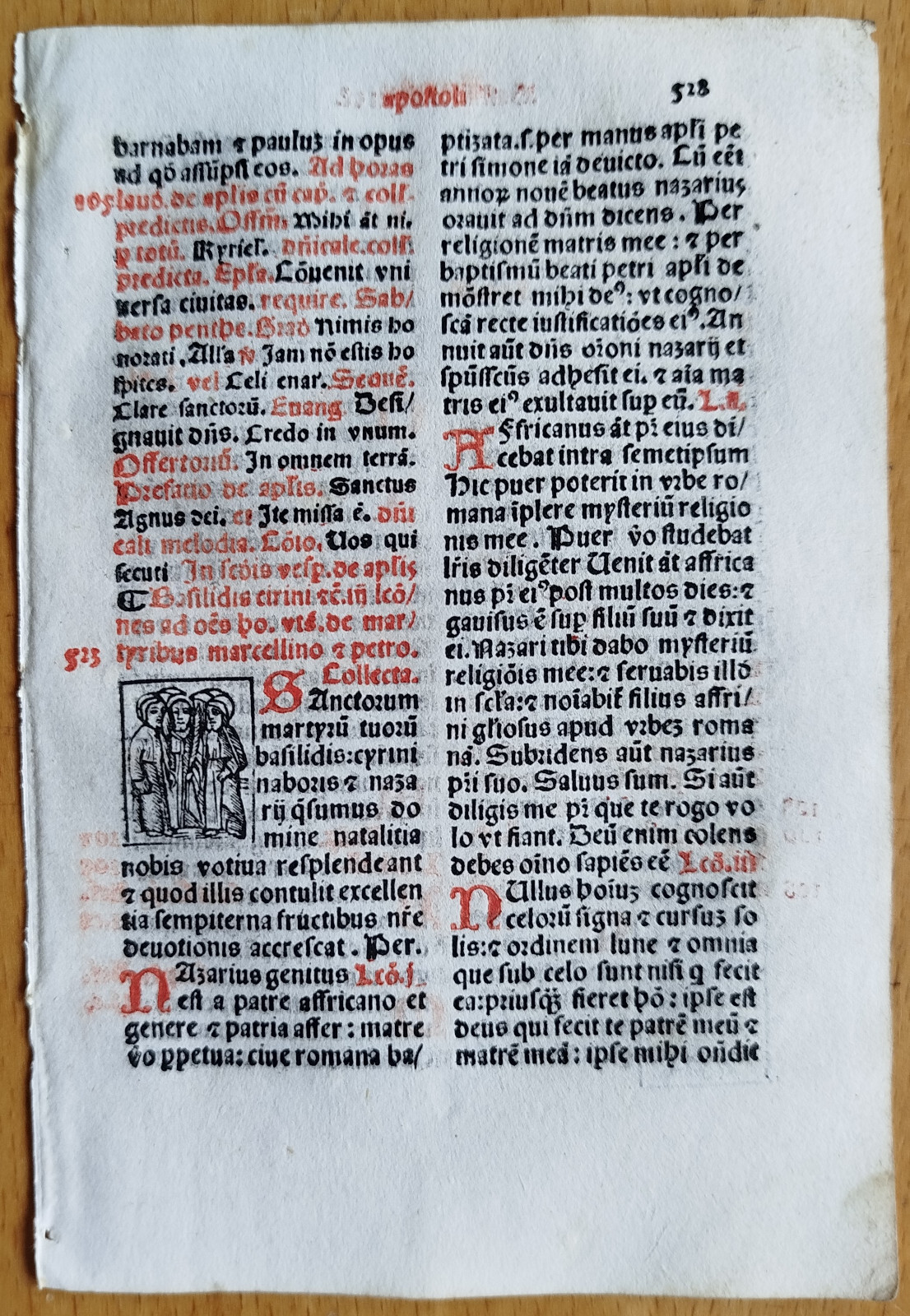 Post Incunable Leaf Brevarium Pataviensis Small Woodcut (528) - 1508