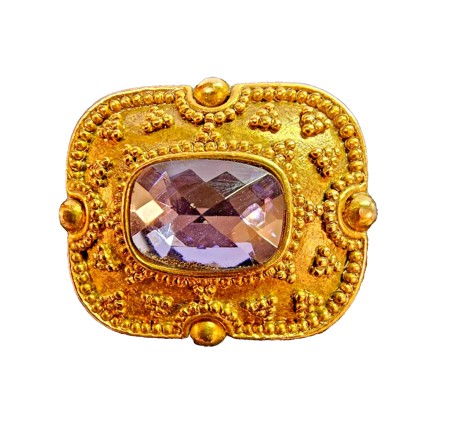 Vtg Victorian Art Nouveau STYLE w/ Purple Stone Brooch Pin Goldtone- S10