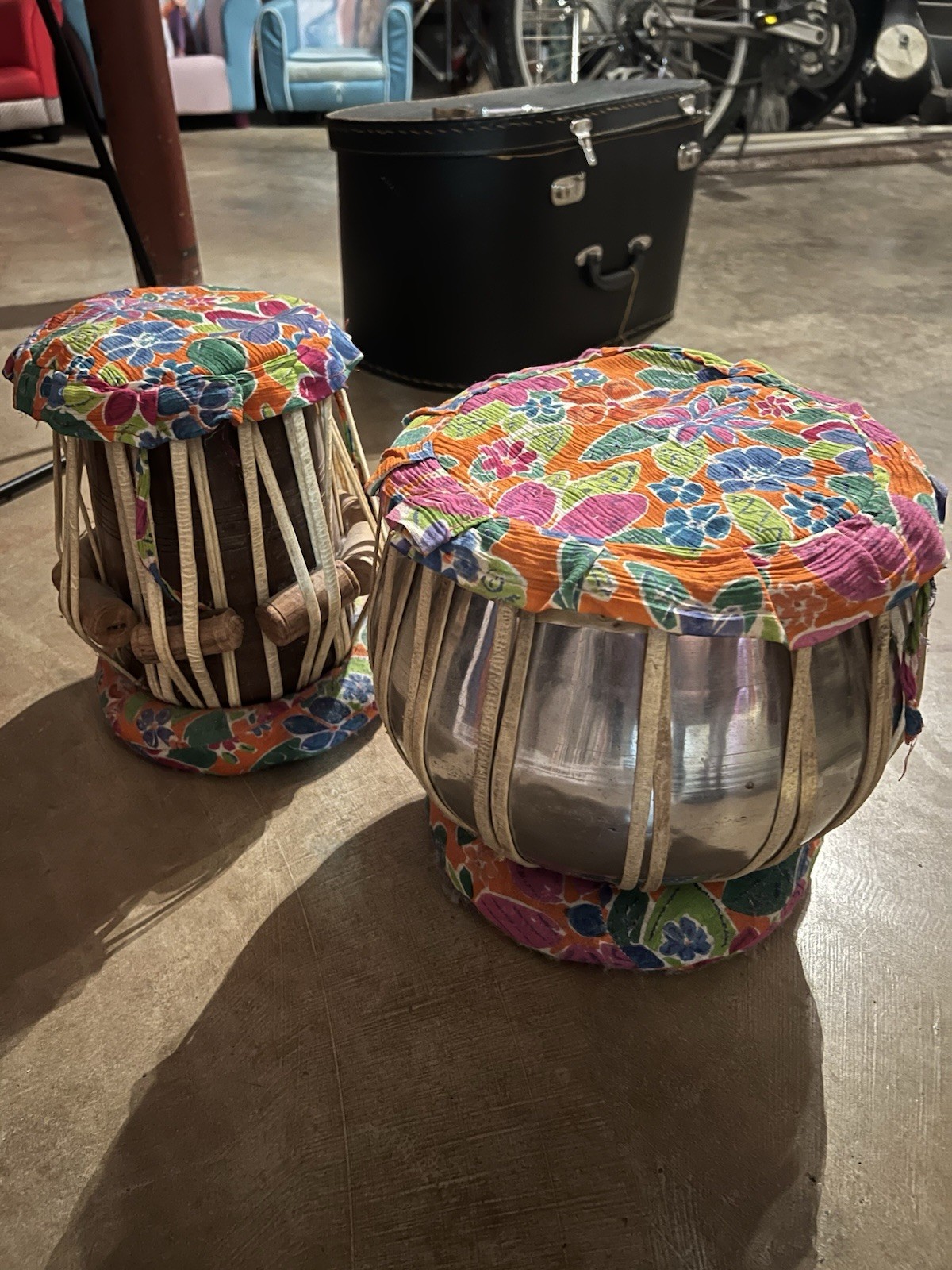 Great Condition! Authentic Indian Tabla Drum Set Wood & steel with Case & hammer