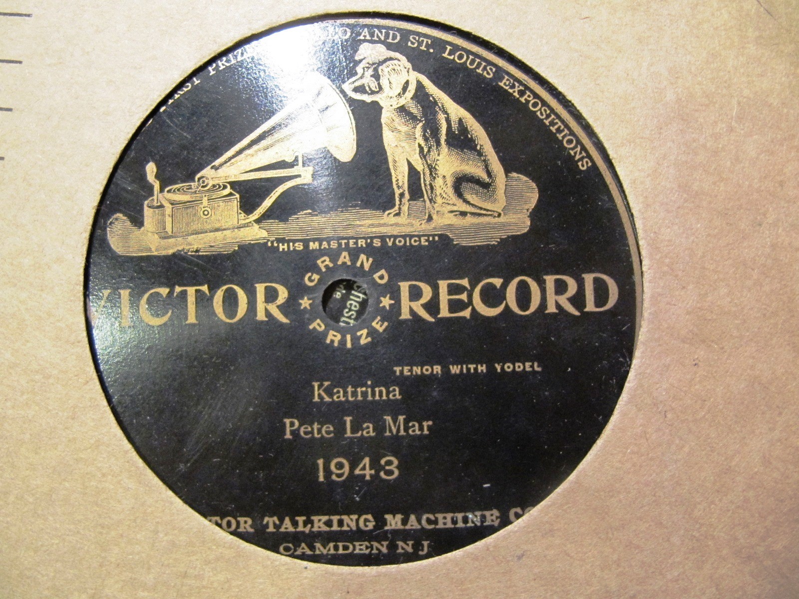 1903 Pre Matrix ANNOUNCED Victor Record 1943 Pete LA MAR LeMaire YODEL Katrina