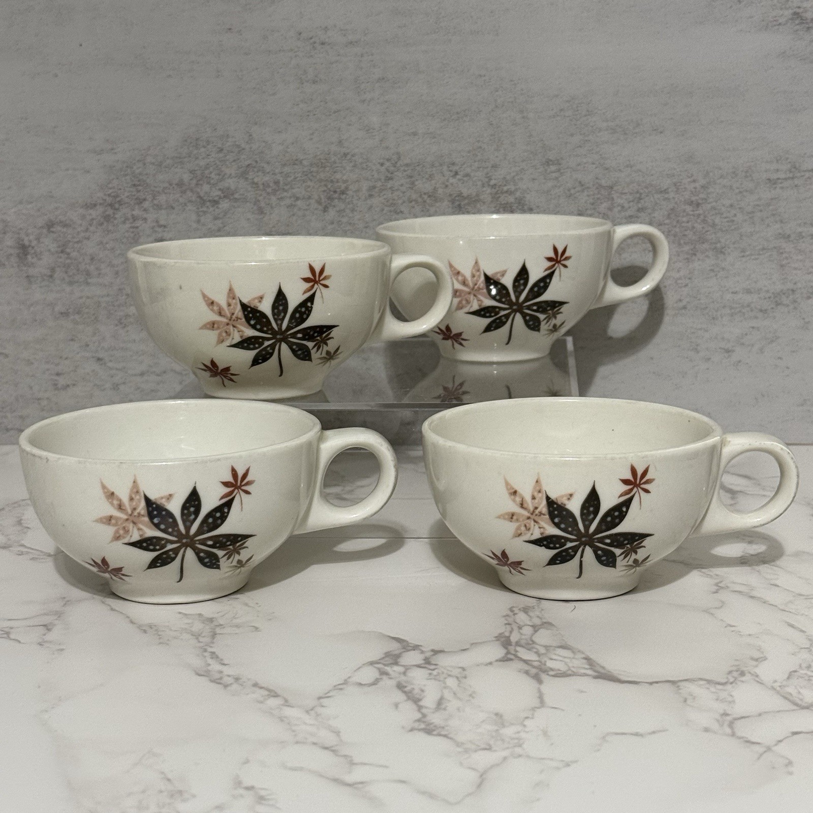 Peter Terris Original Shenango Calico Leaves Coffee Cup Set of 4 MCM Retro