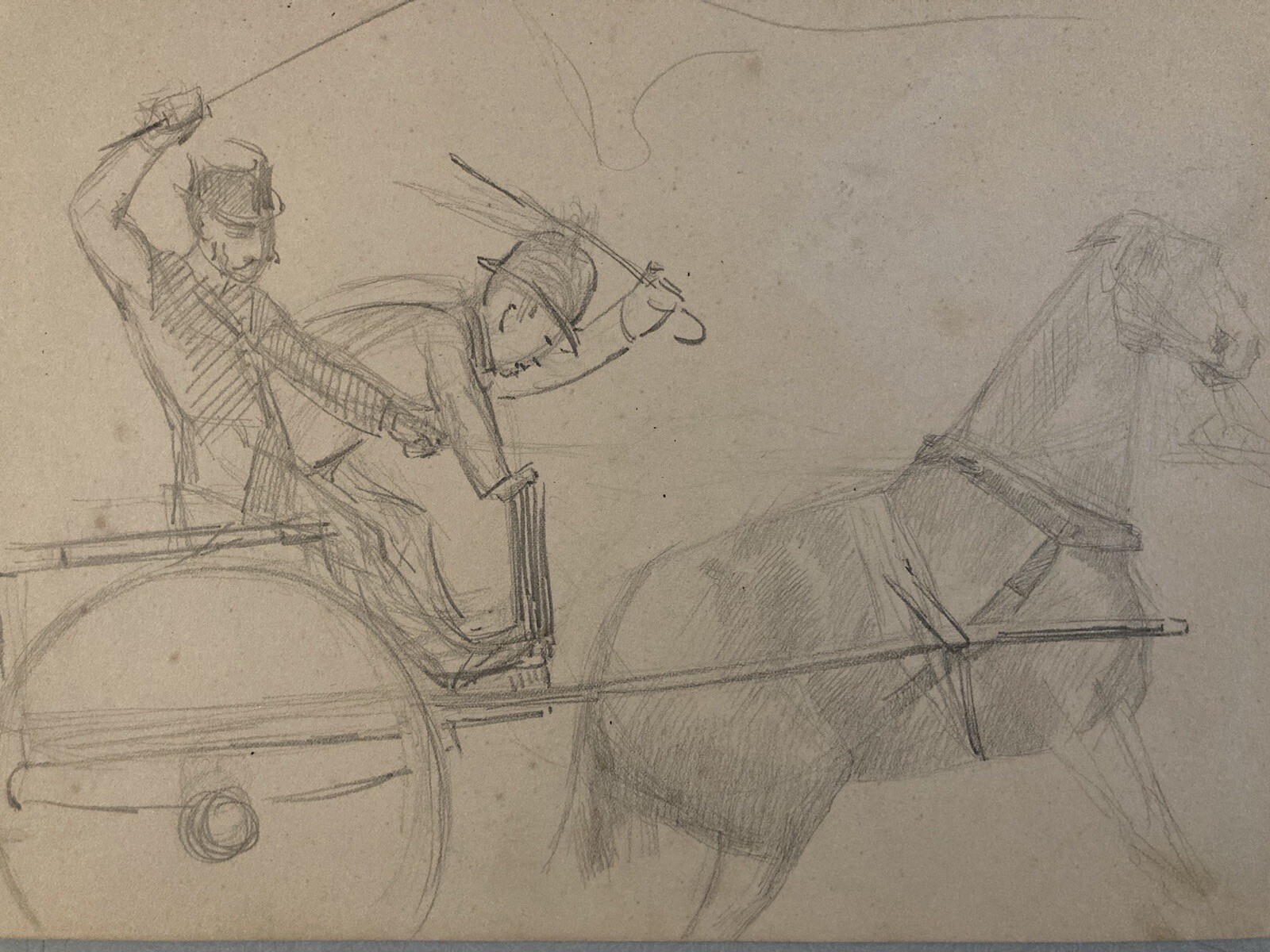 Very Nice Drawing Mine Lead Original Xixth Art Horse Carriage Horses Antique