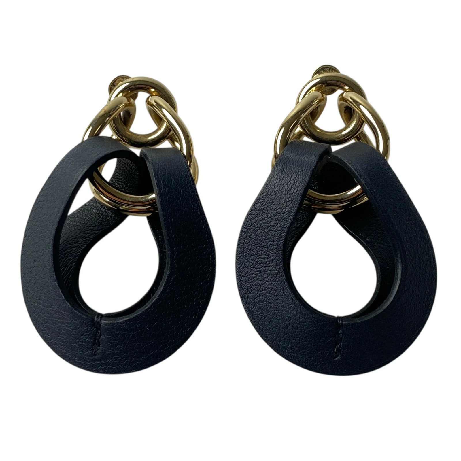 HERMES Women s Villevolte Leather Gold Earrings GD0212 Used