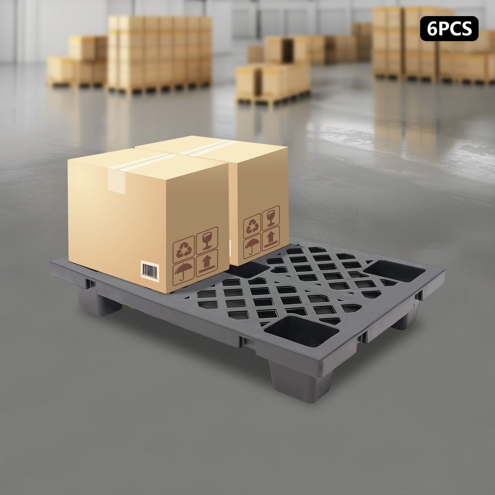 6 Pcs Moisture-proof Plastic Pallets Stackable Interlocking Storage Pallets