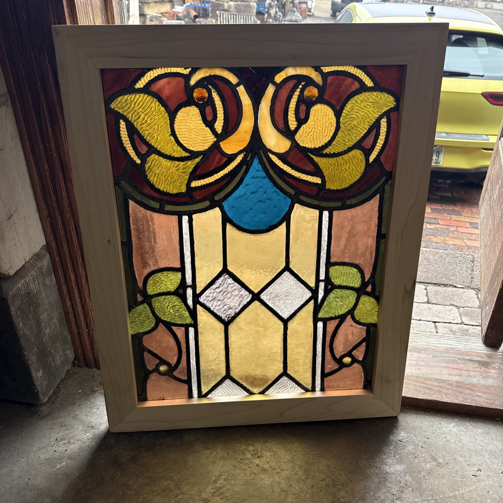 Sg5308 Antique Stained Glass Landing Window 25.25 X 31.5