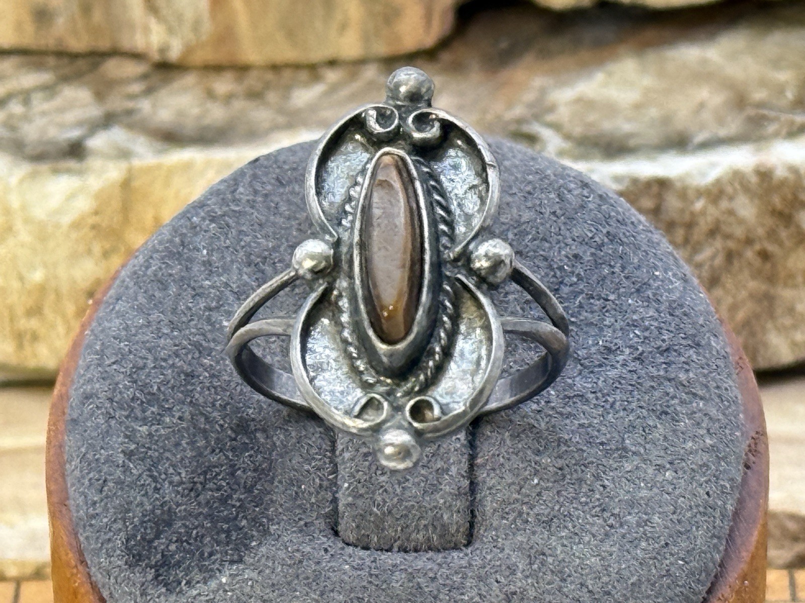 Vintage Navajo Native Sterling Silver Tiger's Eye Ring sz 5.75--669.26