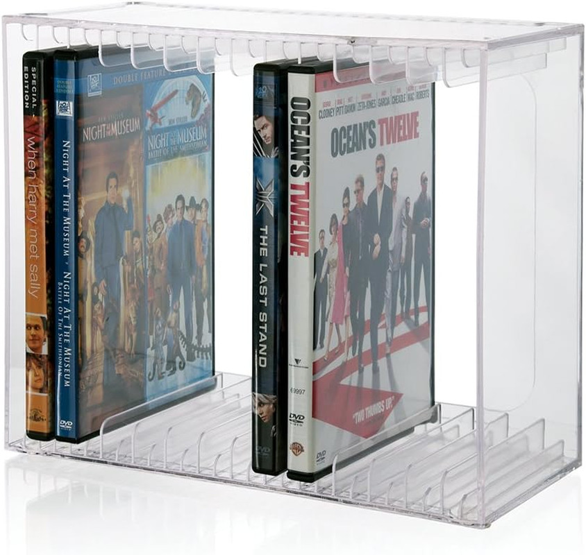 Stackable Clear Plastic DVD Organizer with Rubber Feet | Rectangular Holder Perf