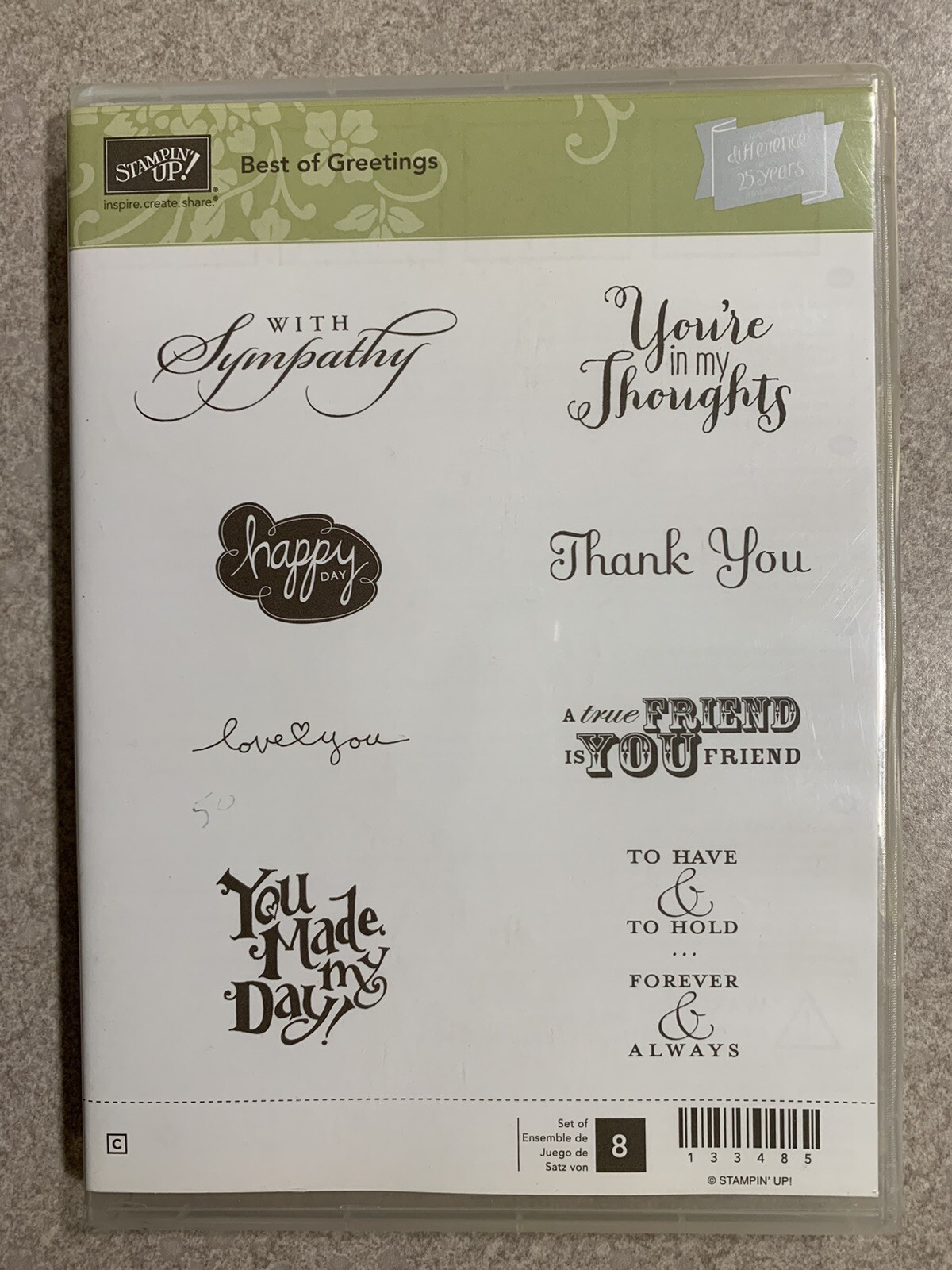 Stampin Up Best of Greetings Rubber Stamp Set Of 8 Stamps Retired 133485