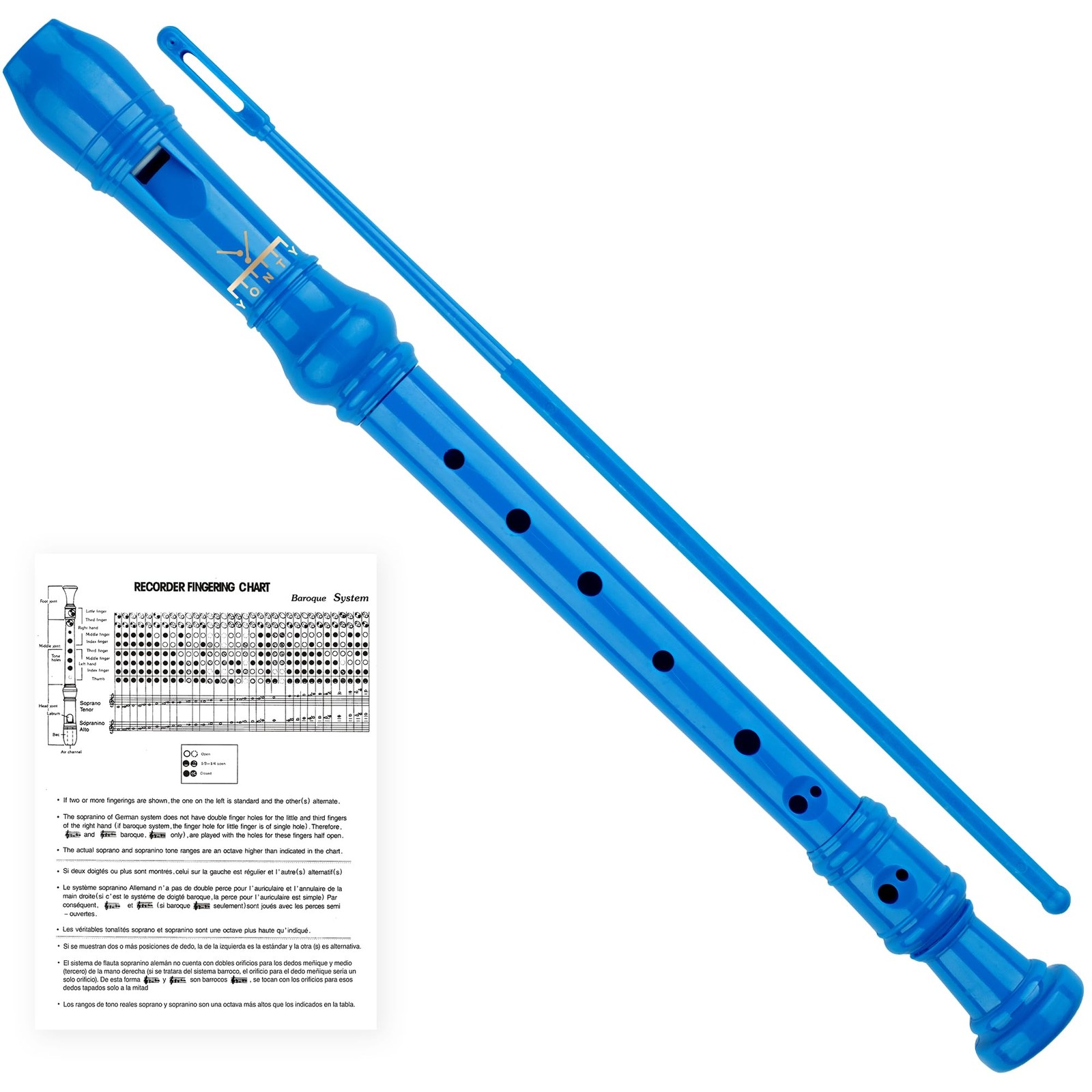 YONTY Soprano Recorder 8-Hole Instrument for Kids Baroque, Royal Blue-logo 