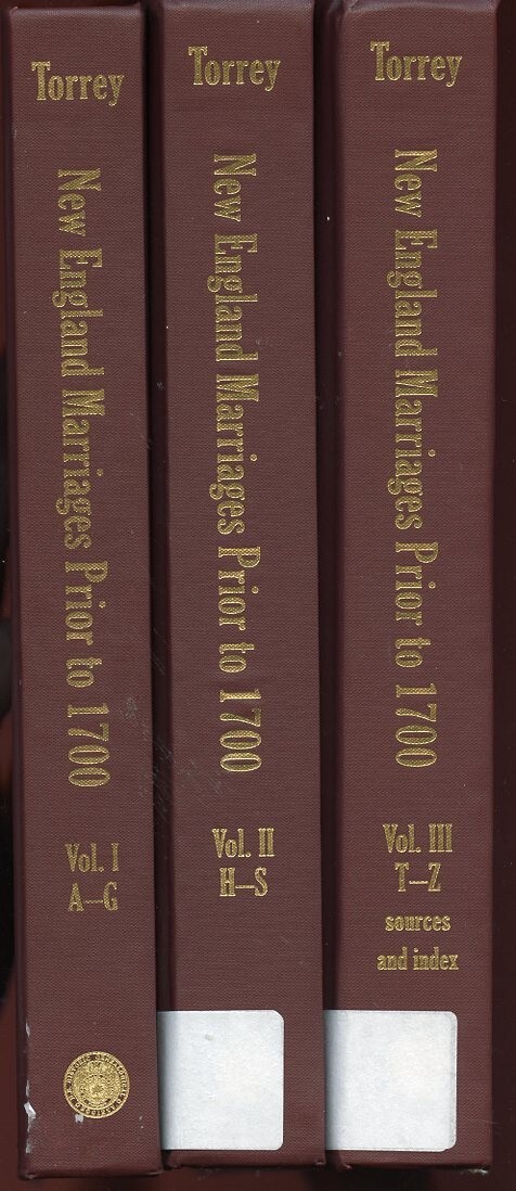 Genealogy - New England Marriages Prior to 1700, Volumes 1,2,3