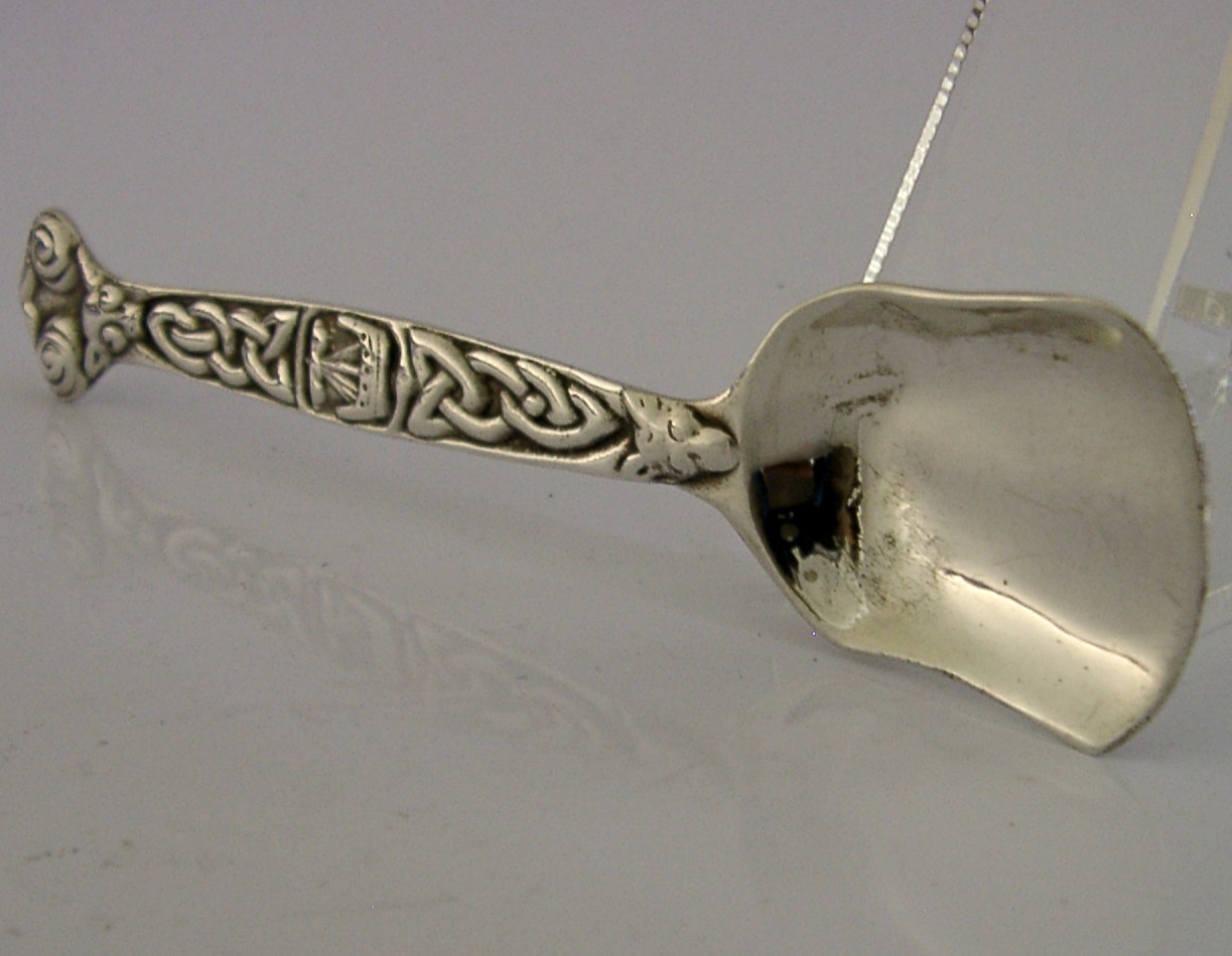 ARTS & CRAFTS SOLID STERLING SILVER CADDY or SUGAR SPOON 1958 CELTIC