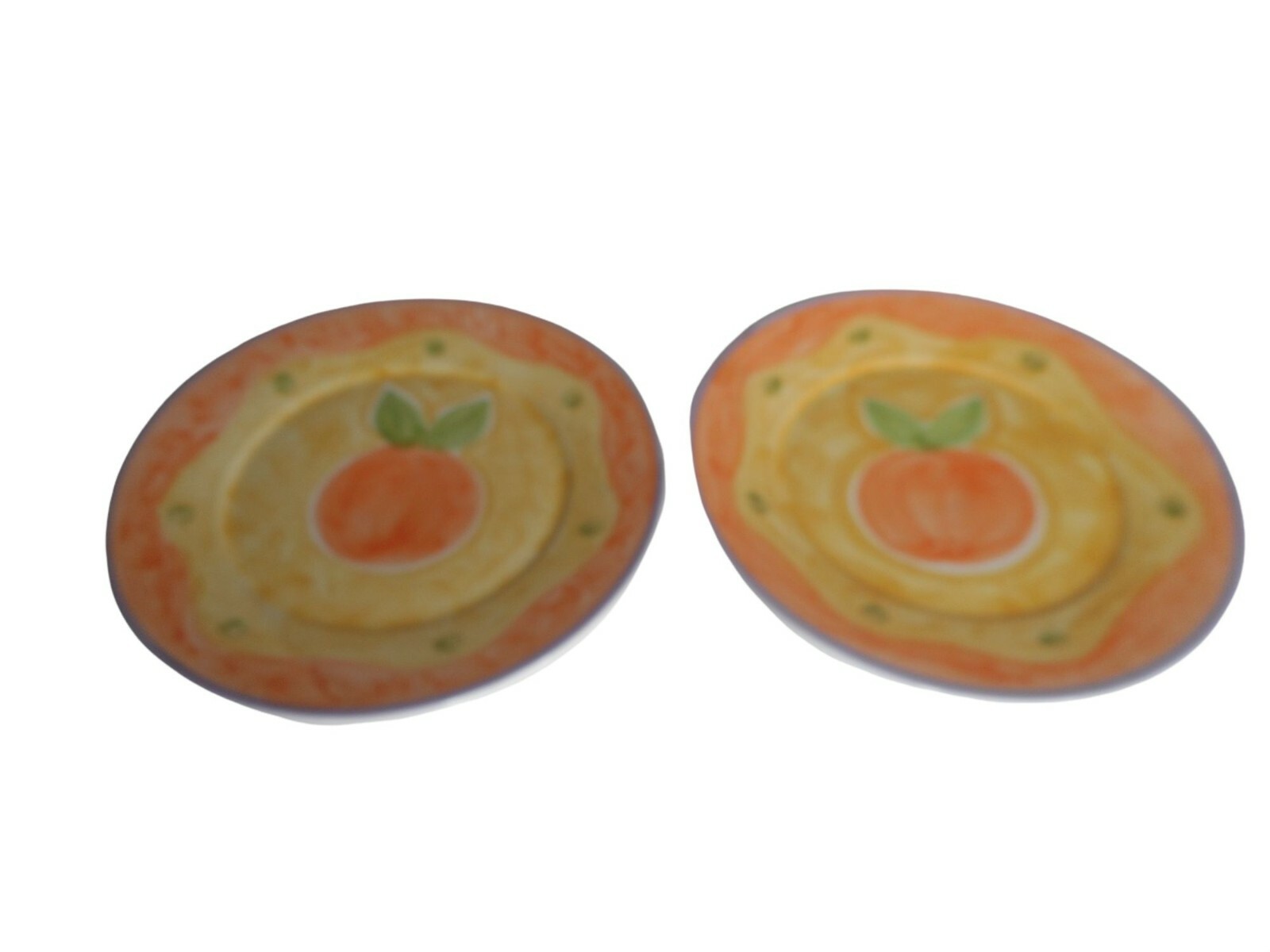 2 Pottery Barn Sunnyside Design Orange Luncheon Plates 9.5” Made In Italy