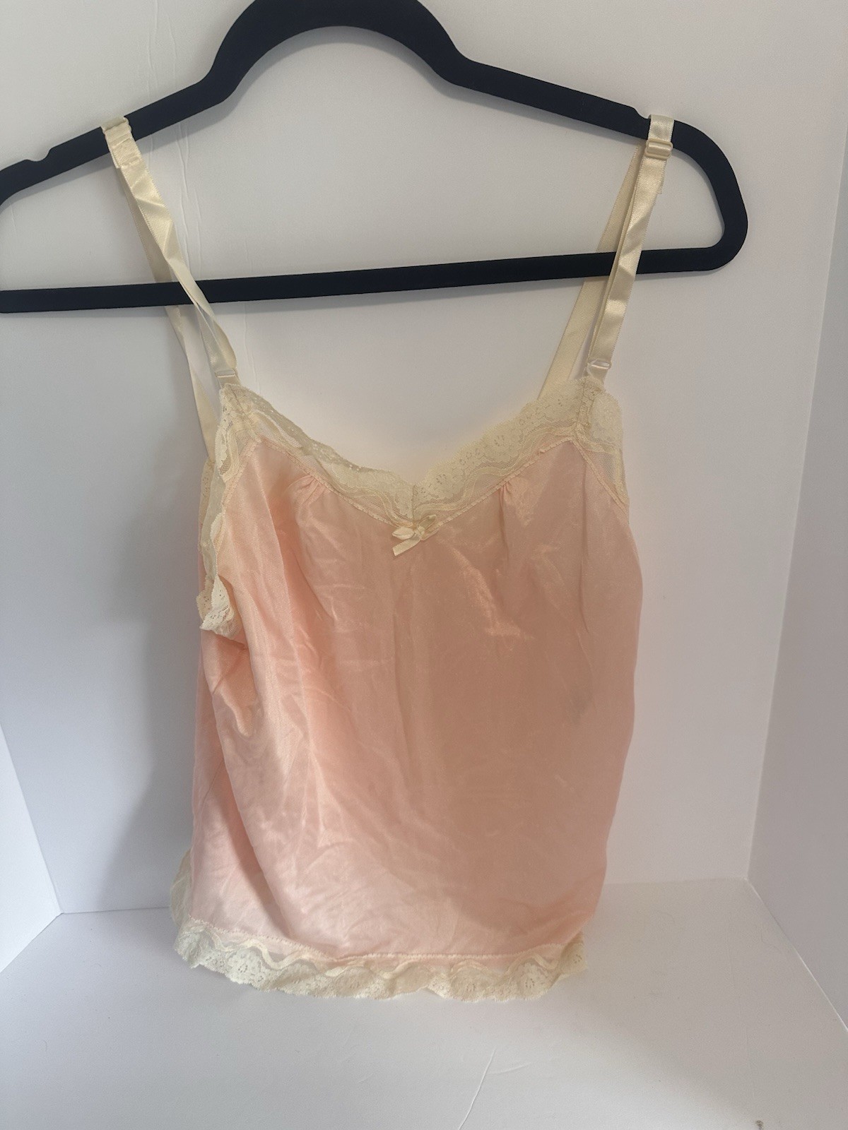 Vintage Undercover Wear Size M Pink Cream Lace Nylon Sleepwear Cami Tank Top