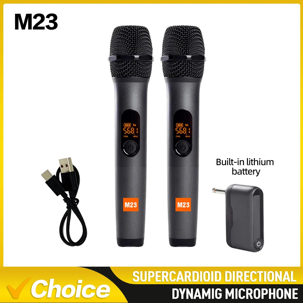 M23 UHF 2 Channel Wireless Microphone System Handheld for Karaoke Church Party 