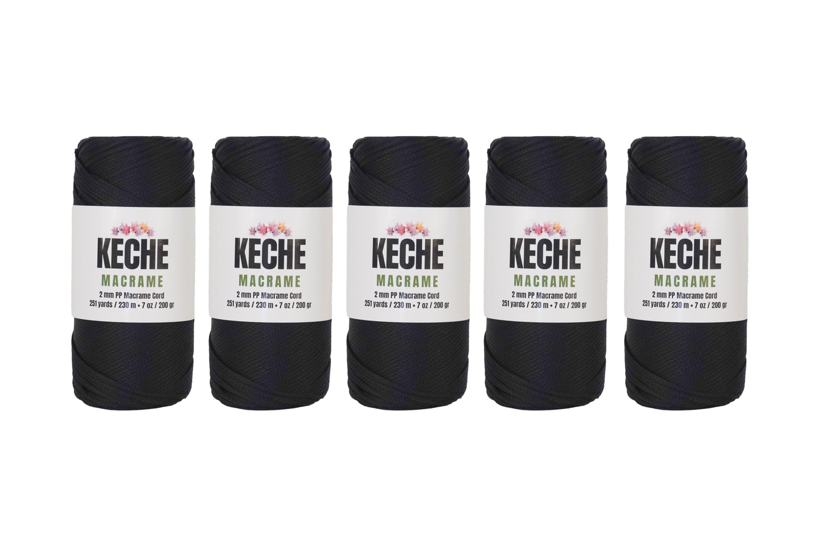 Macrame Cord 5 Pack 2mm Polyester Yarn Black for Wall Decor Plant Hanging