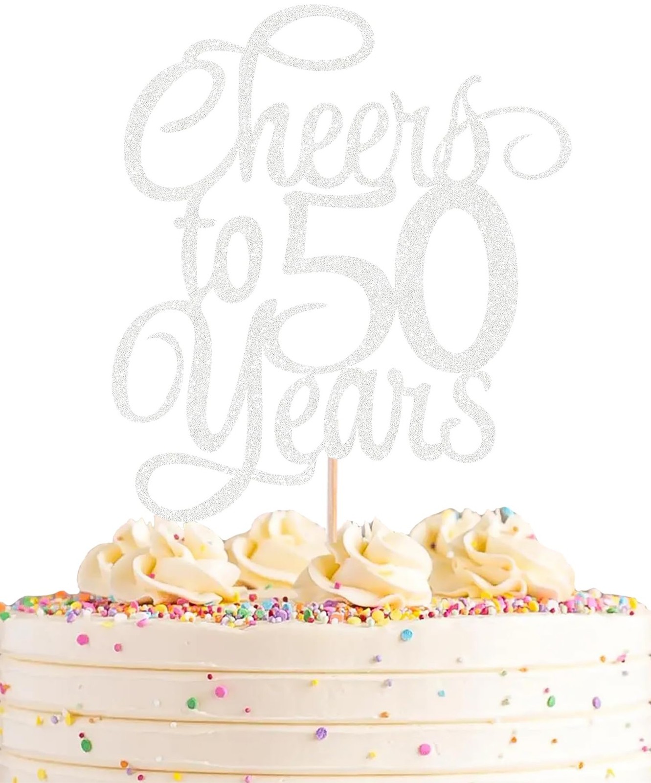 Cheers to 50 Years Cake Topper - Silver Glitter 50th Birthday Cake Decorating...